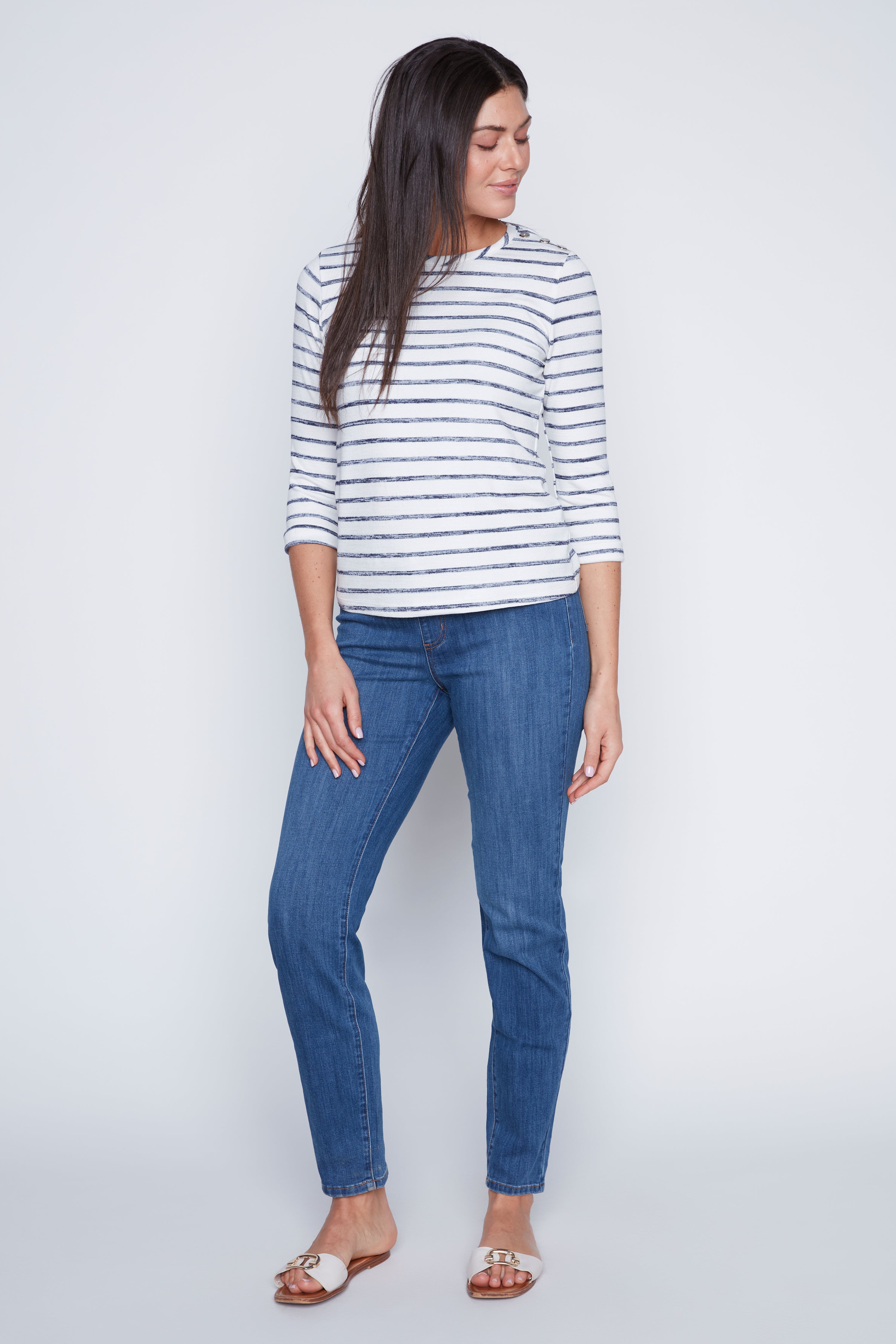 Navy and white stripe top