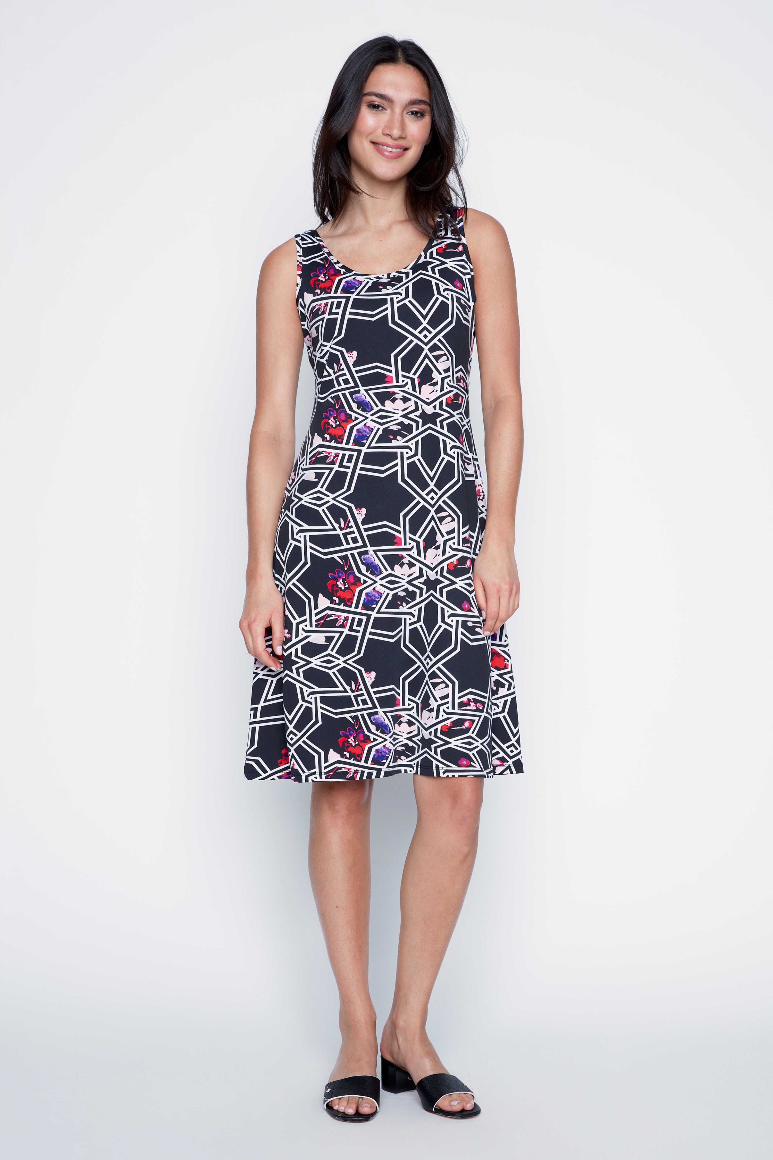 Abstract floral print sun dress