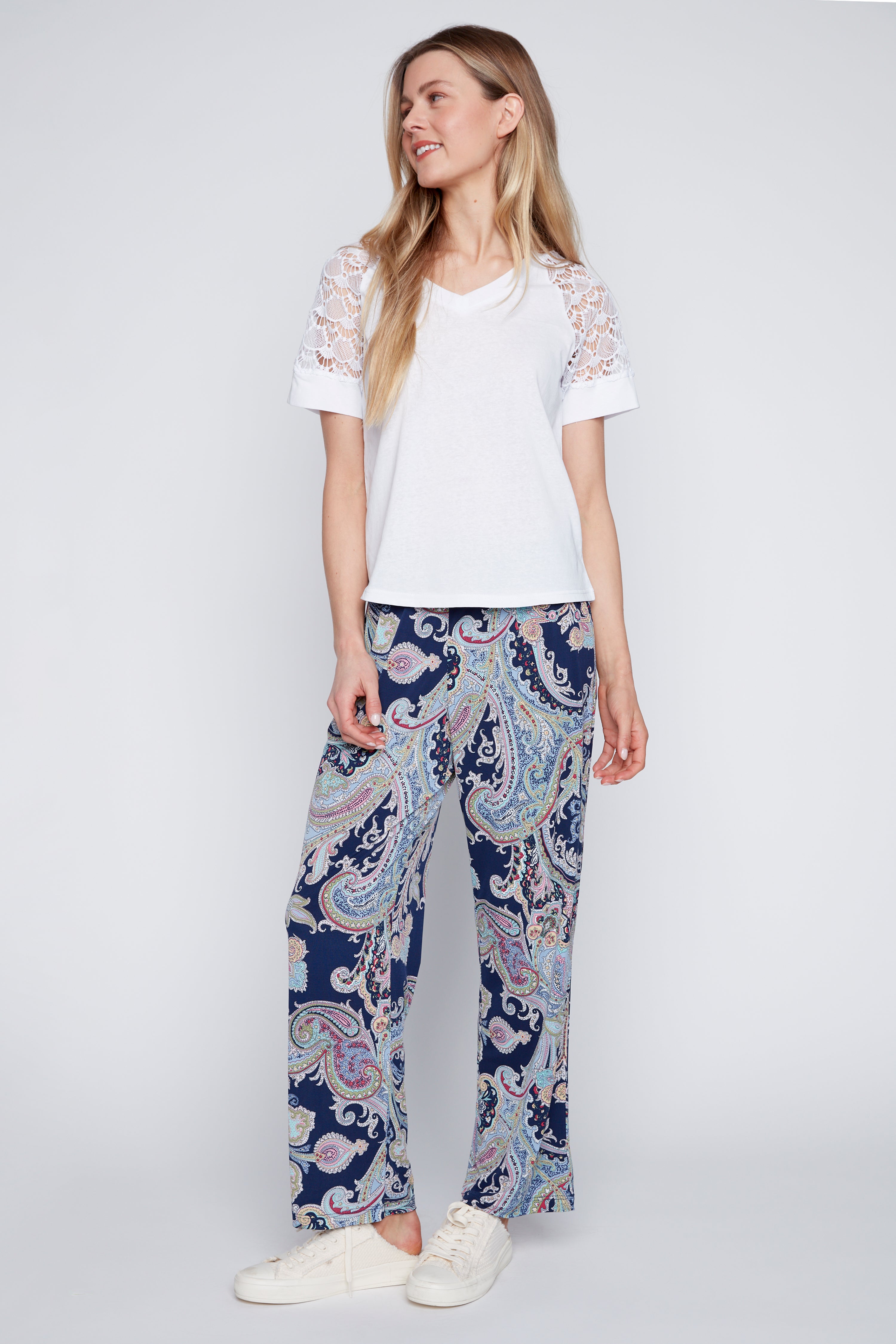 Paisley print wide leg pant