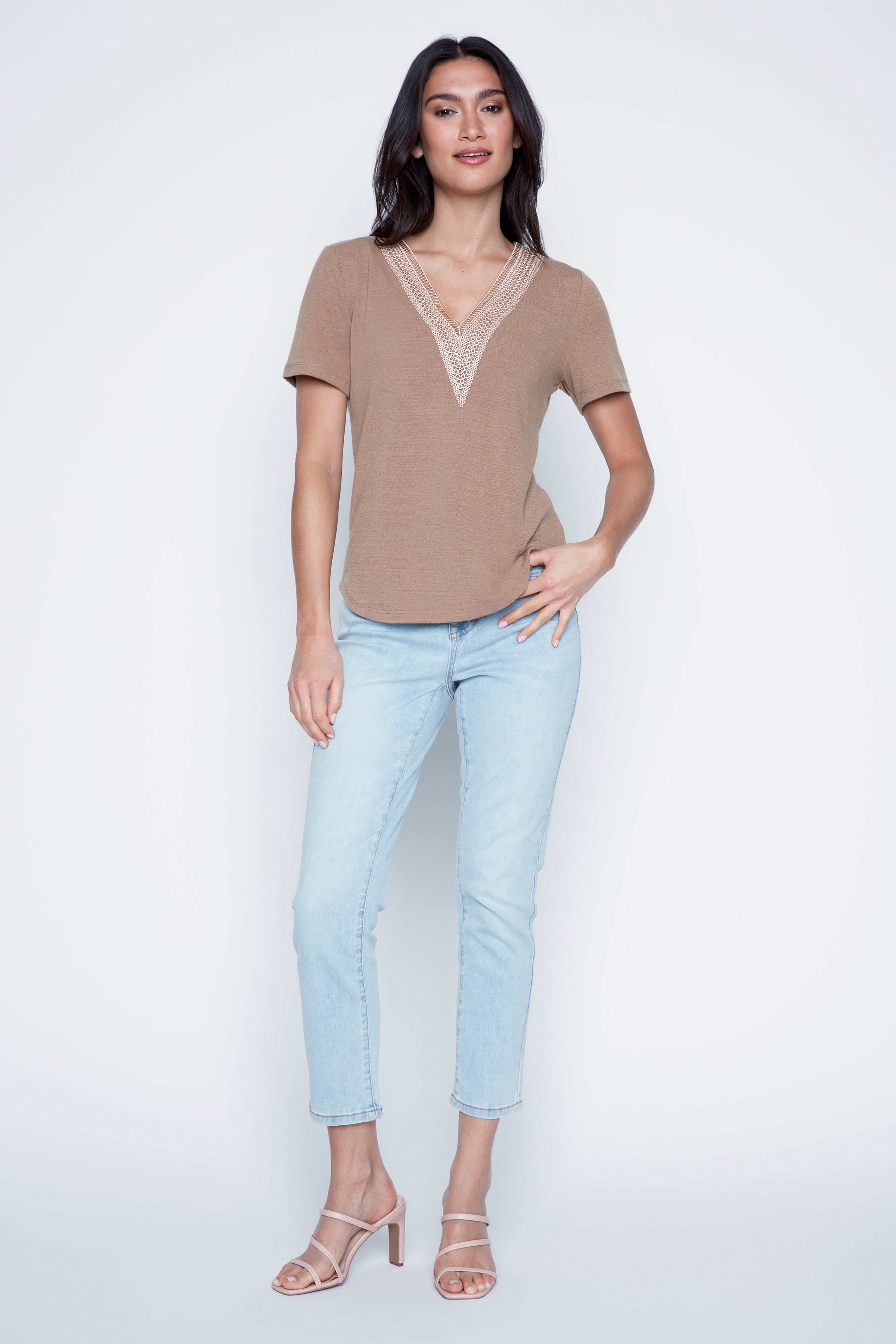 Solid crochet neck top