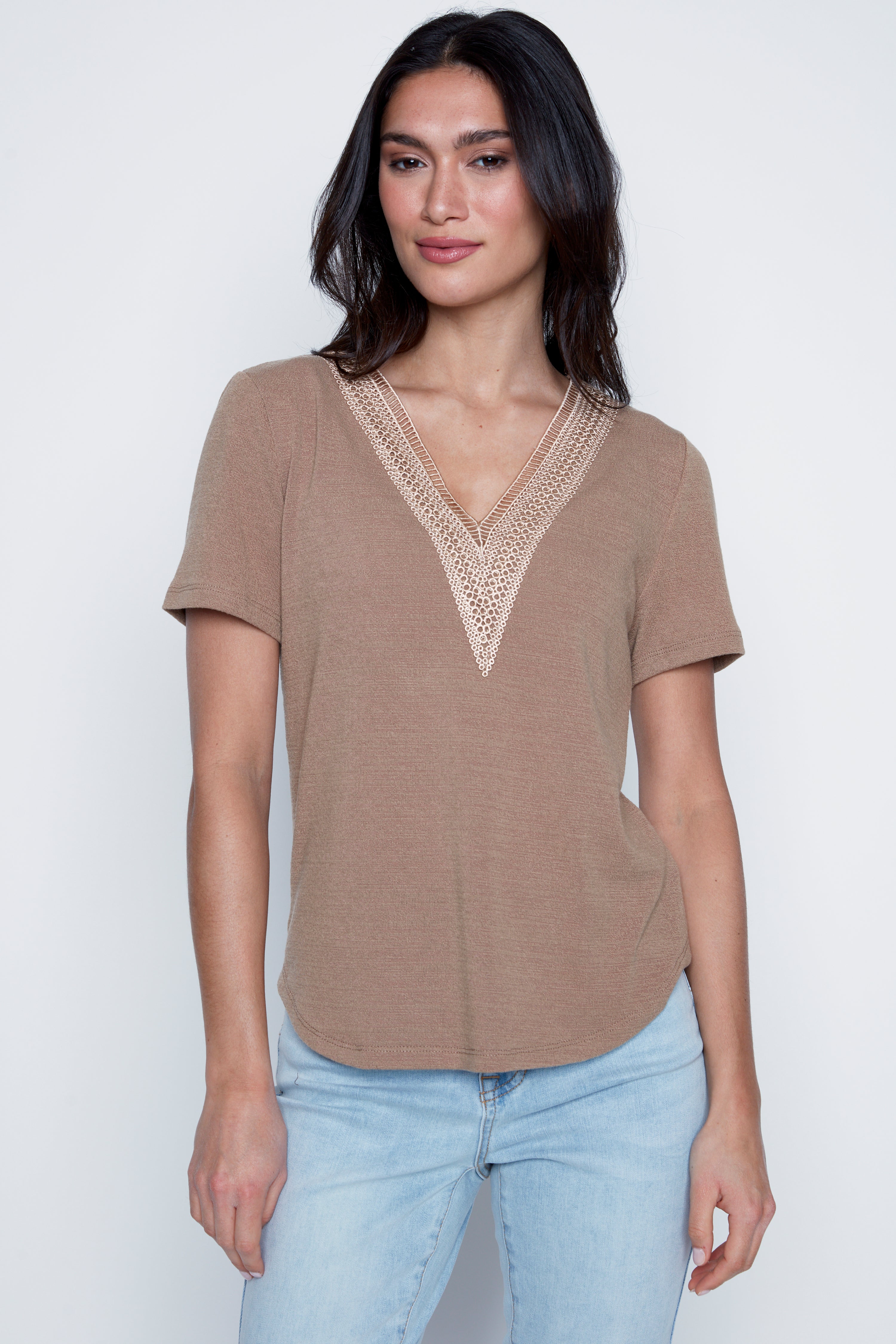 Solid crochet neck top