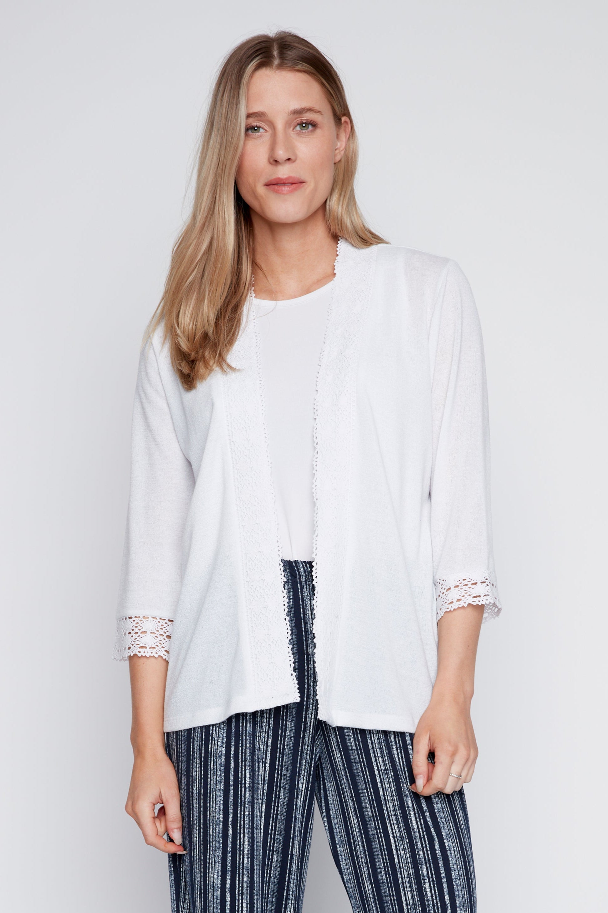 Crochet trim solid cardigan
