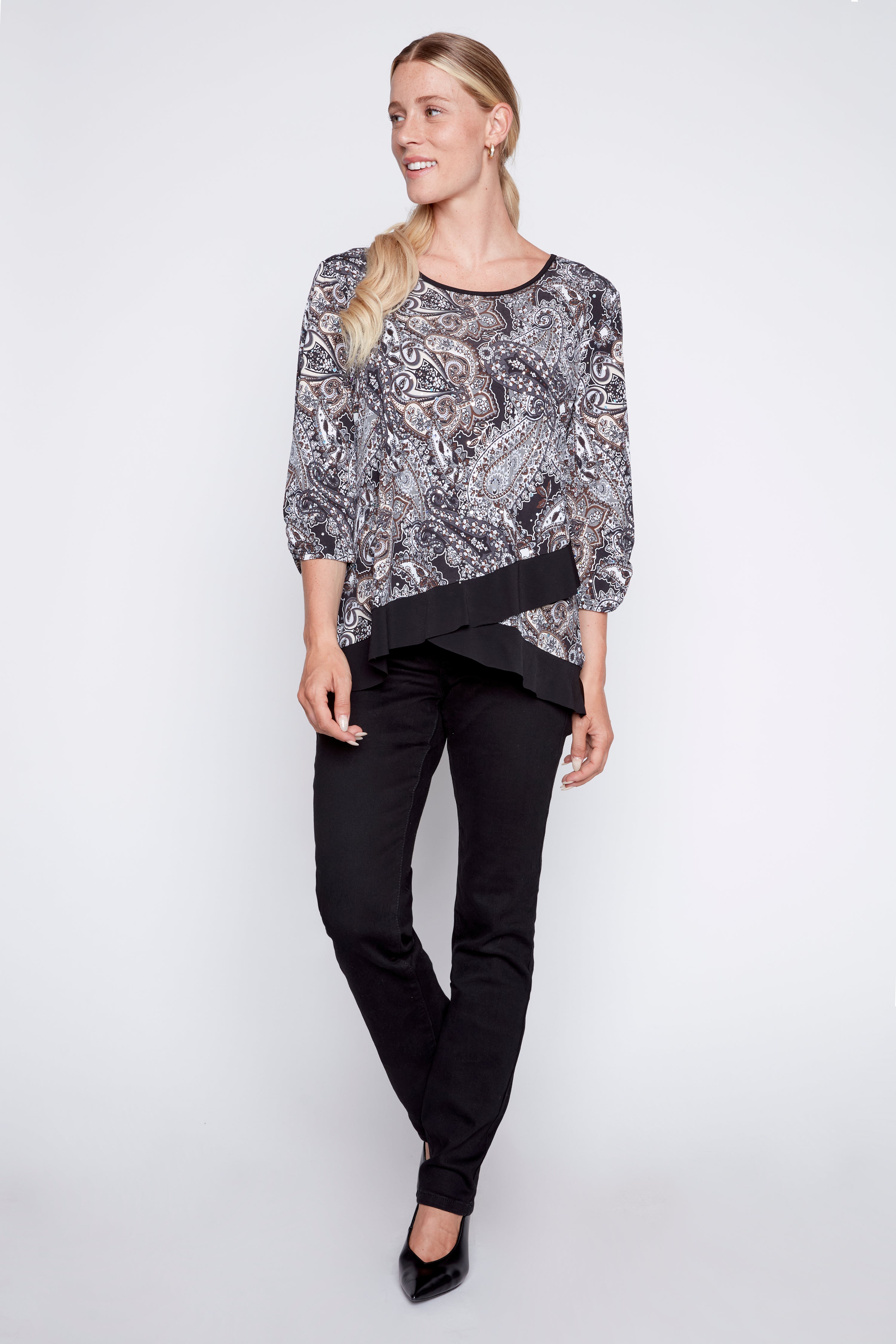 Chiffon trim paisley sequin top