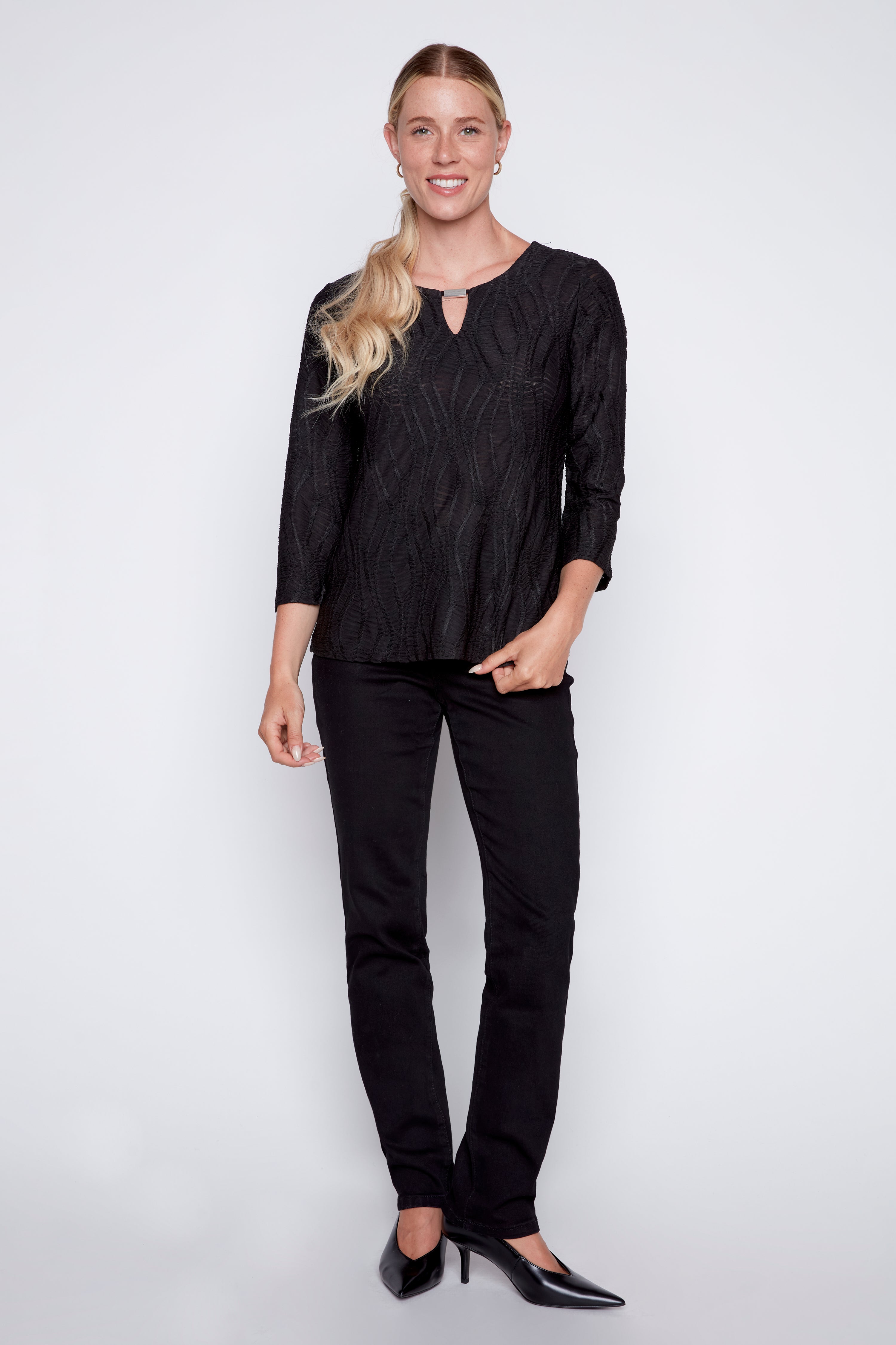 Spiral wave jacquard top
