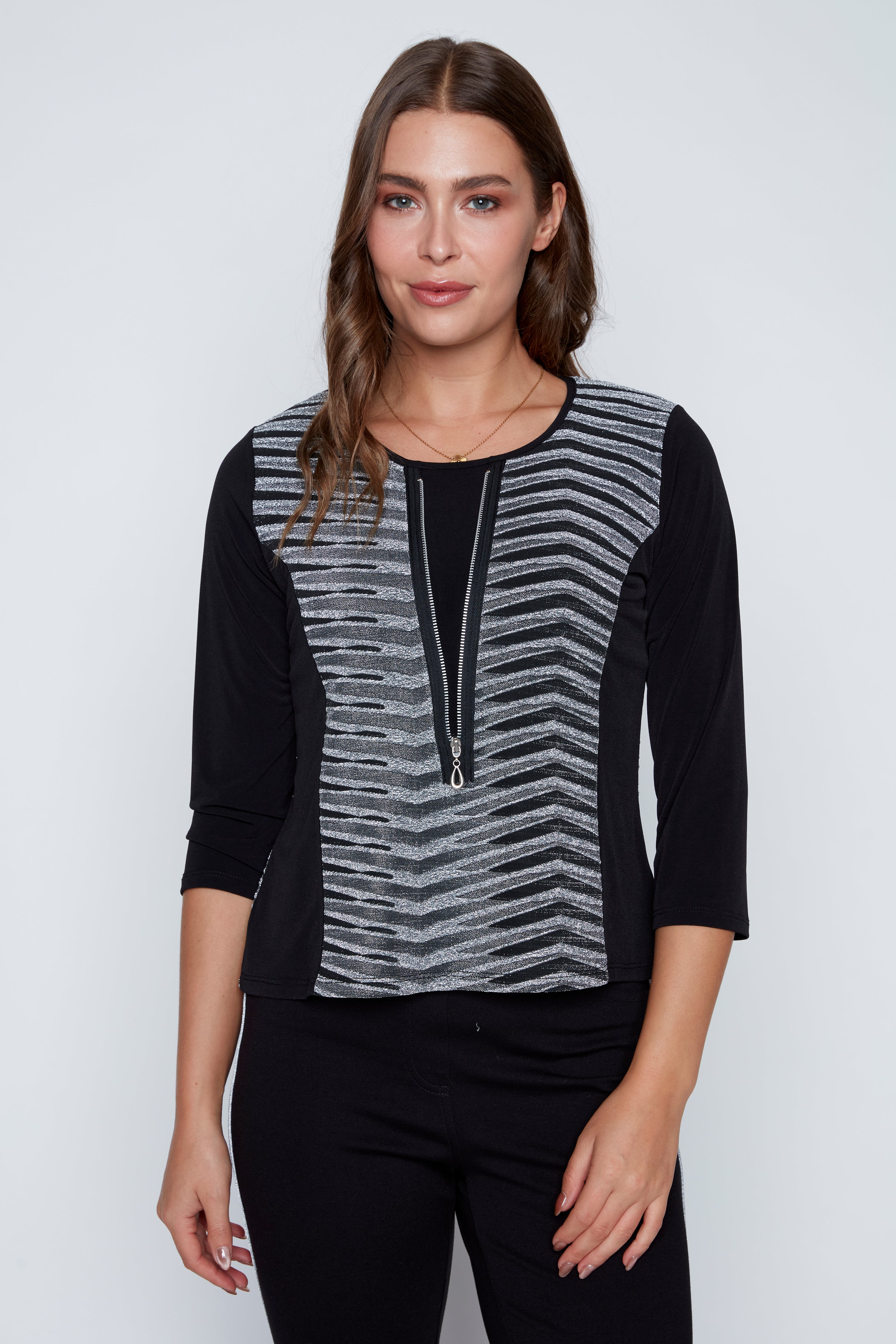 Lurex top with zipper detail