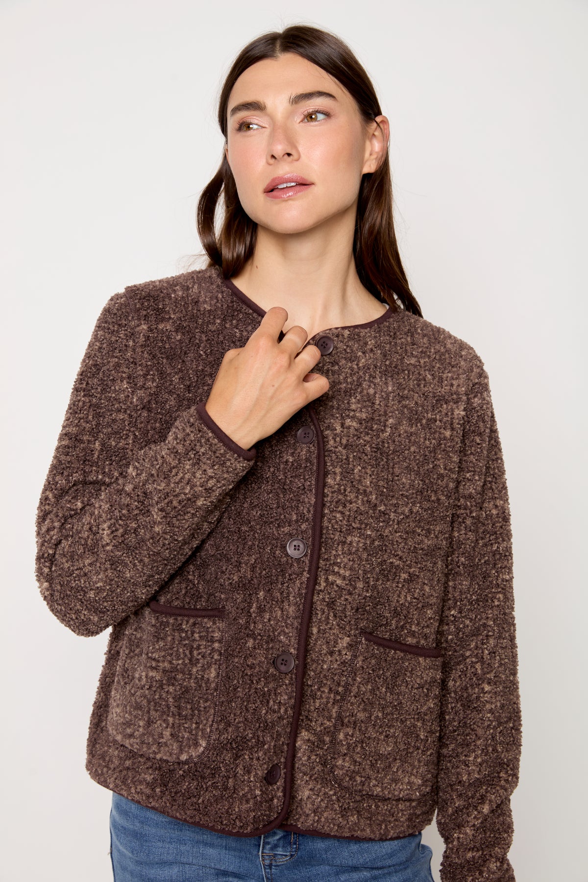 Collarless Boucle Jacket