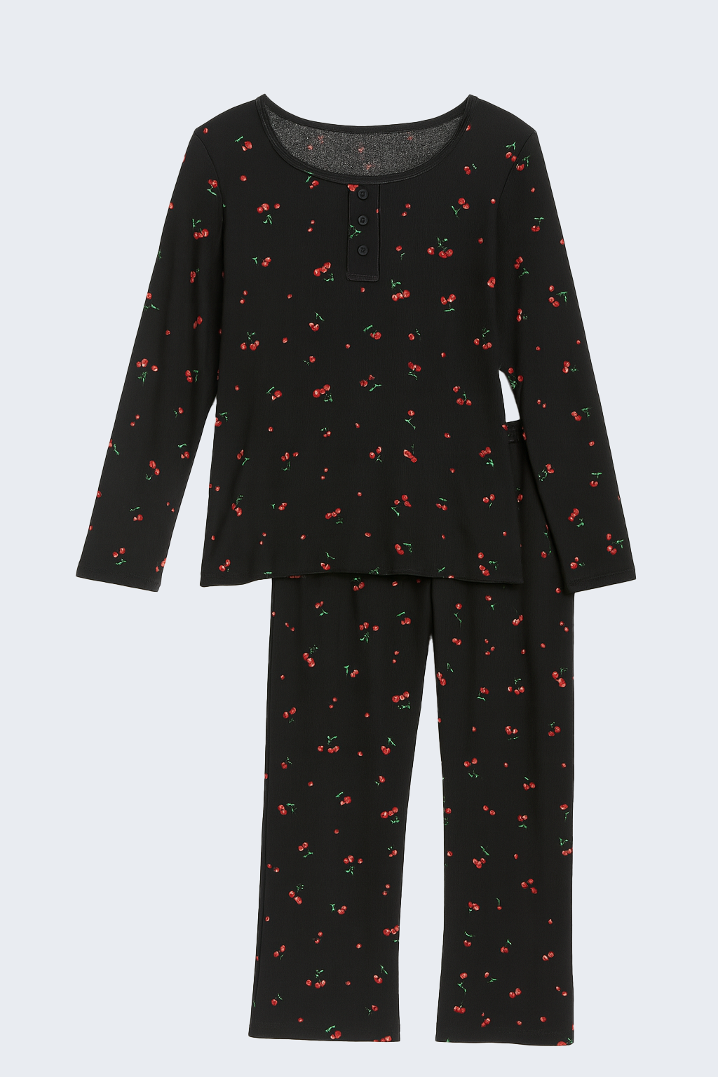Cherry print rib knit pyjama set