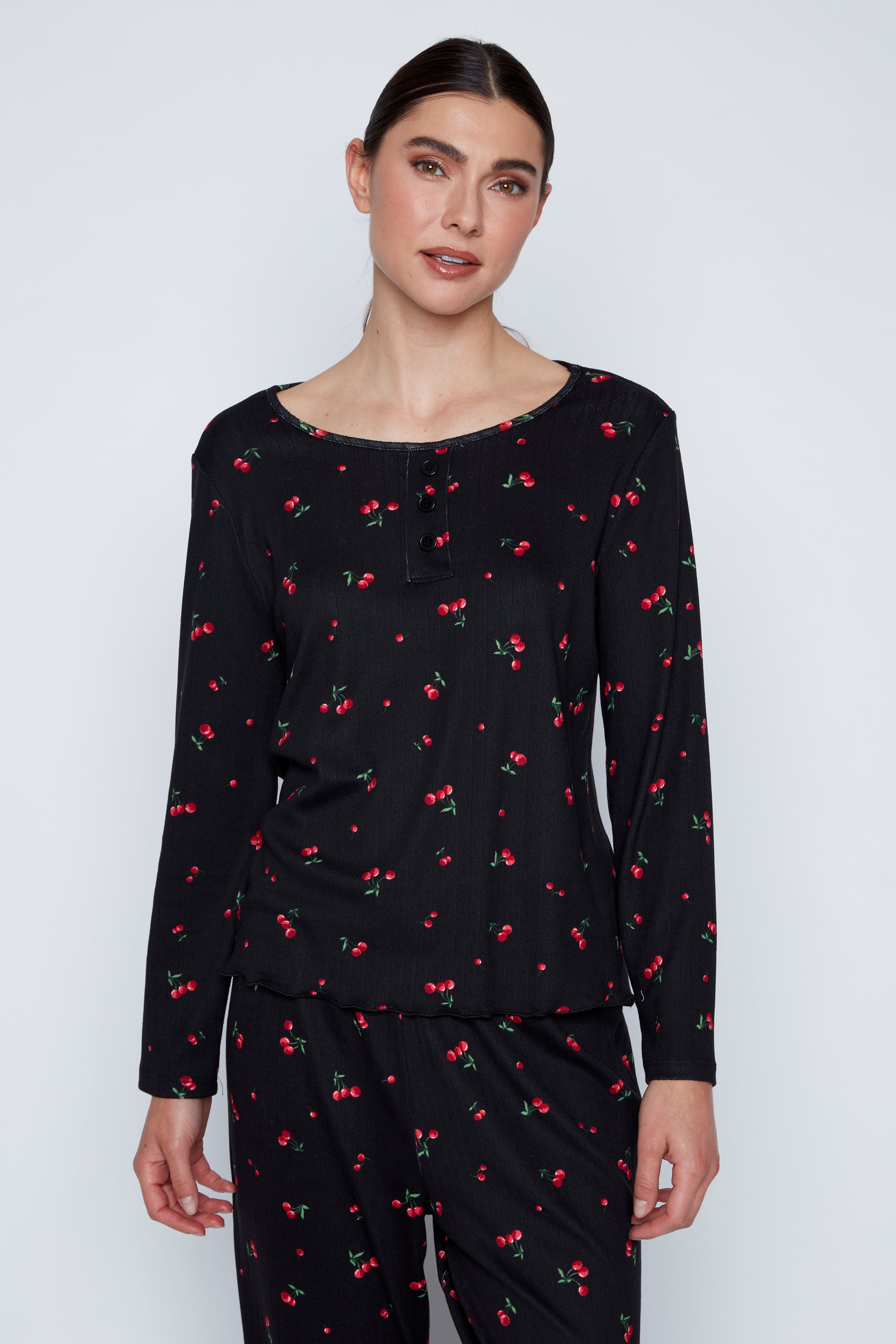 Cherry print rib knit pyjama set