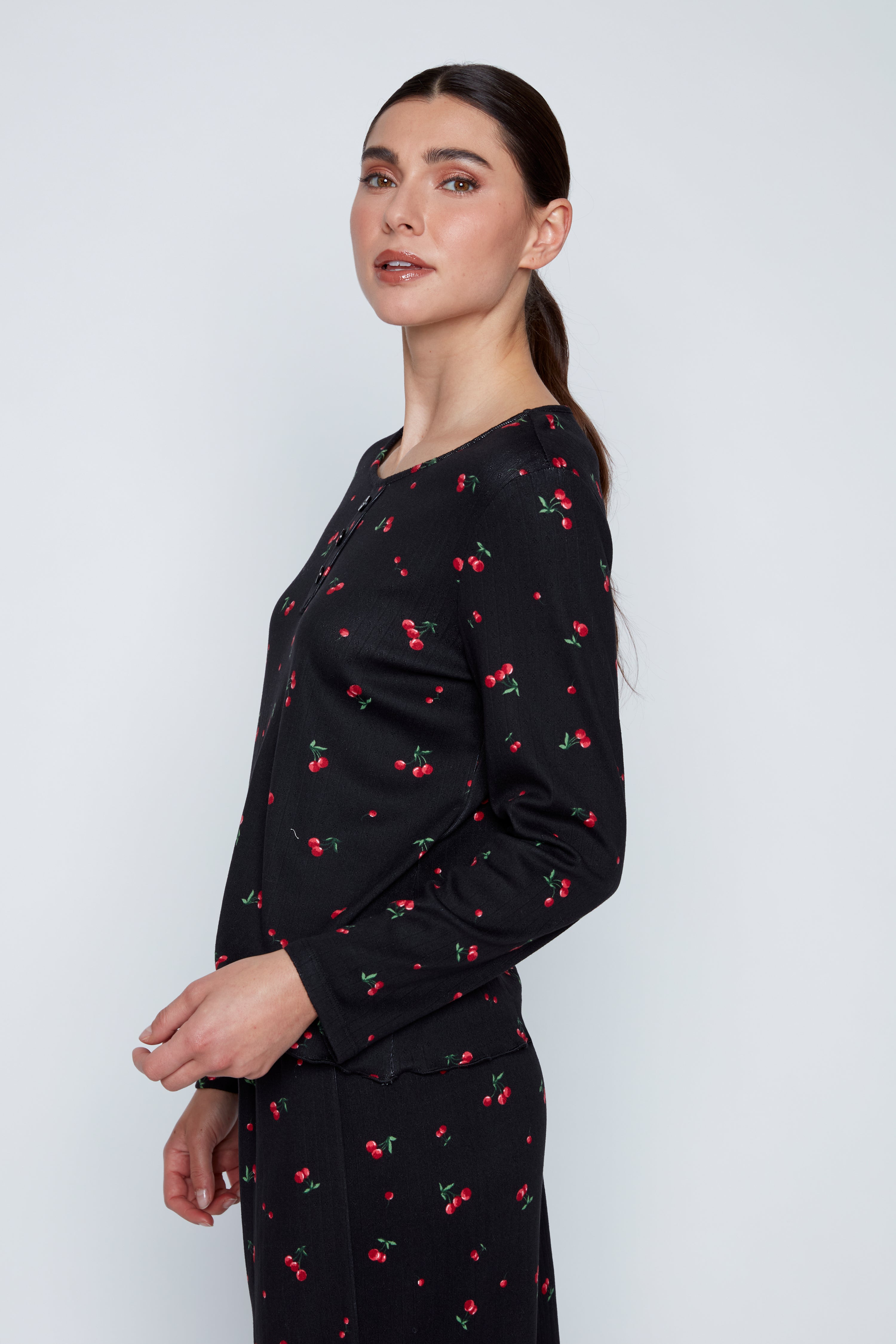 Cherry print rib knit pyjama set