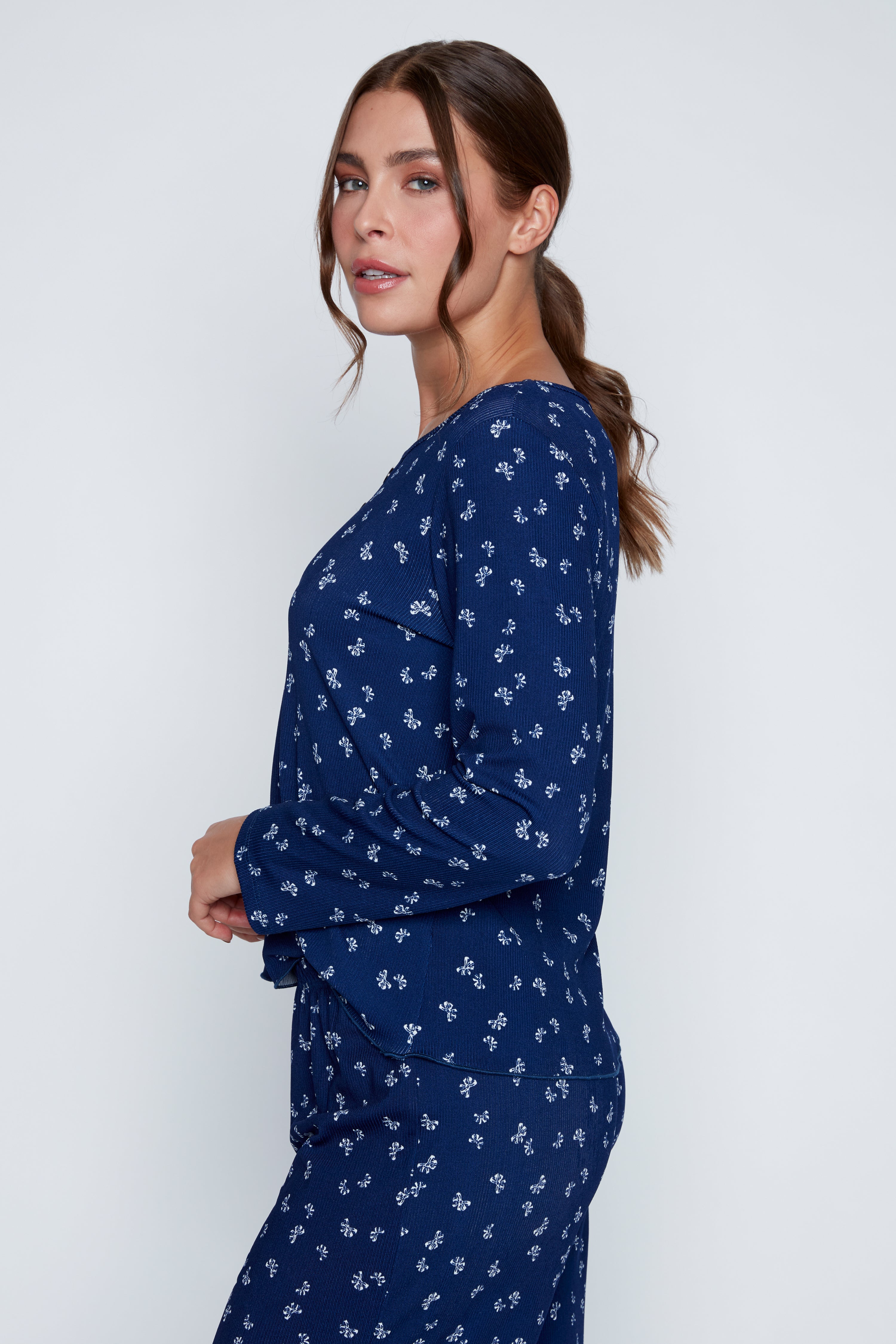 Bow print rib knit pyjama set