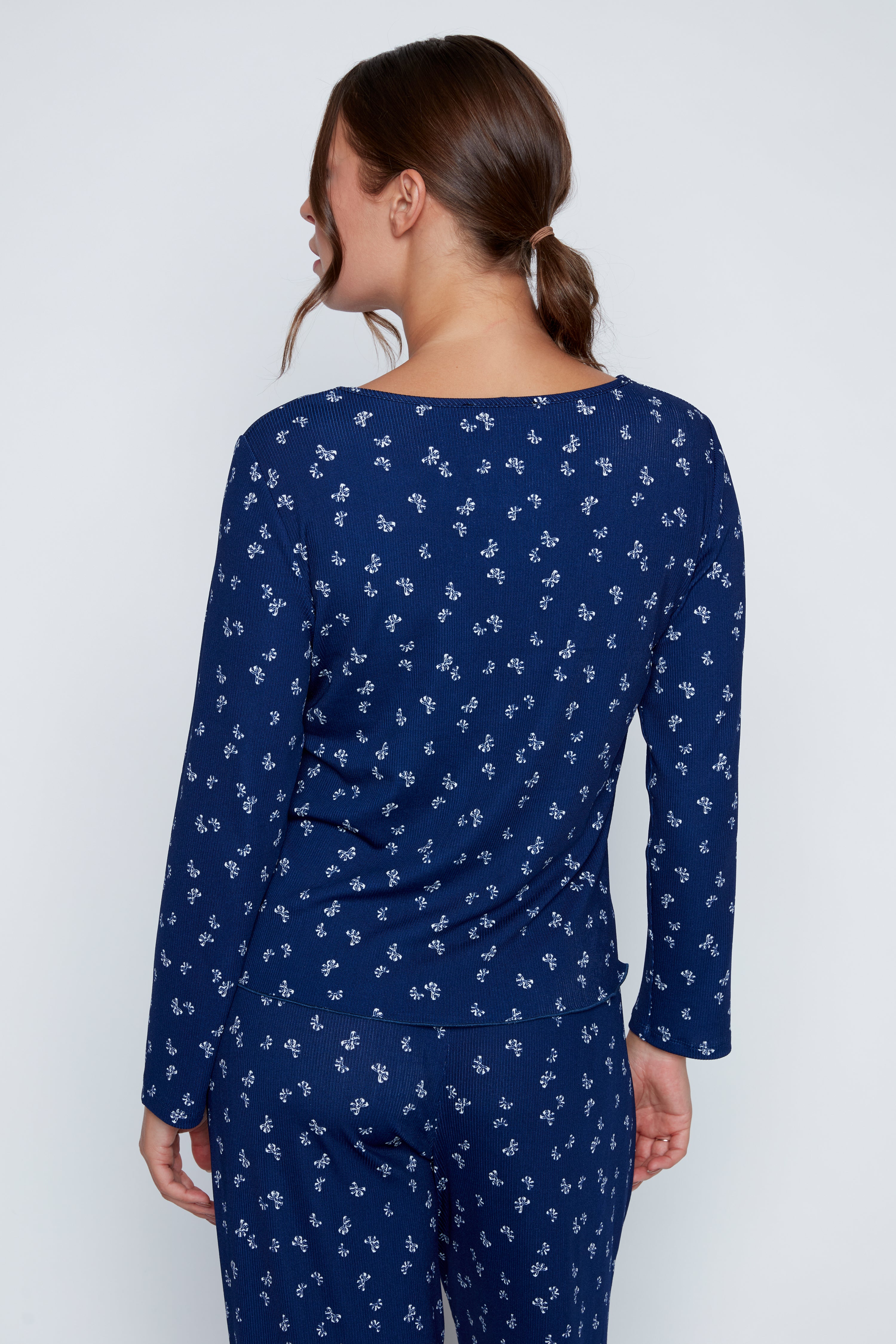 Bow print rib knit pyjama set