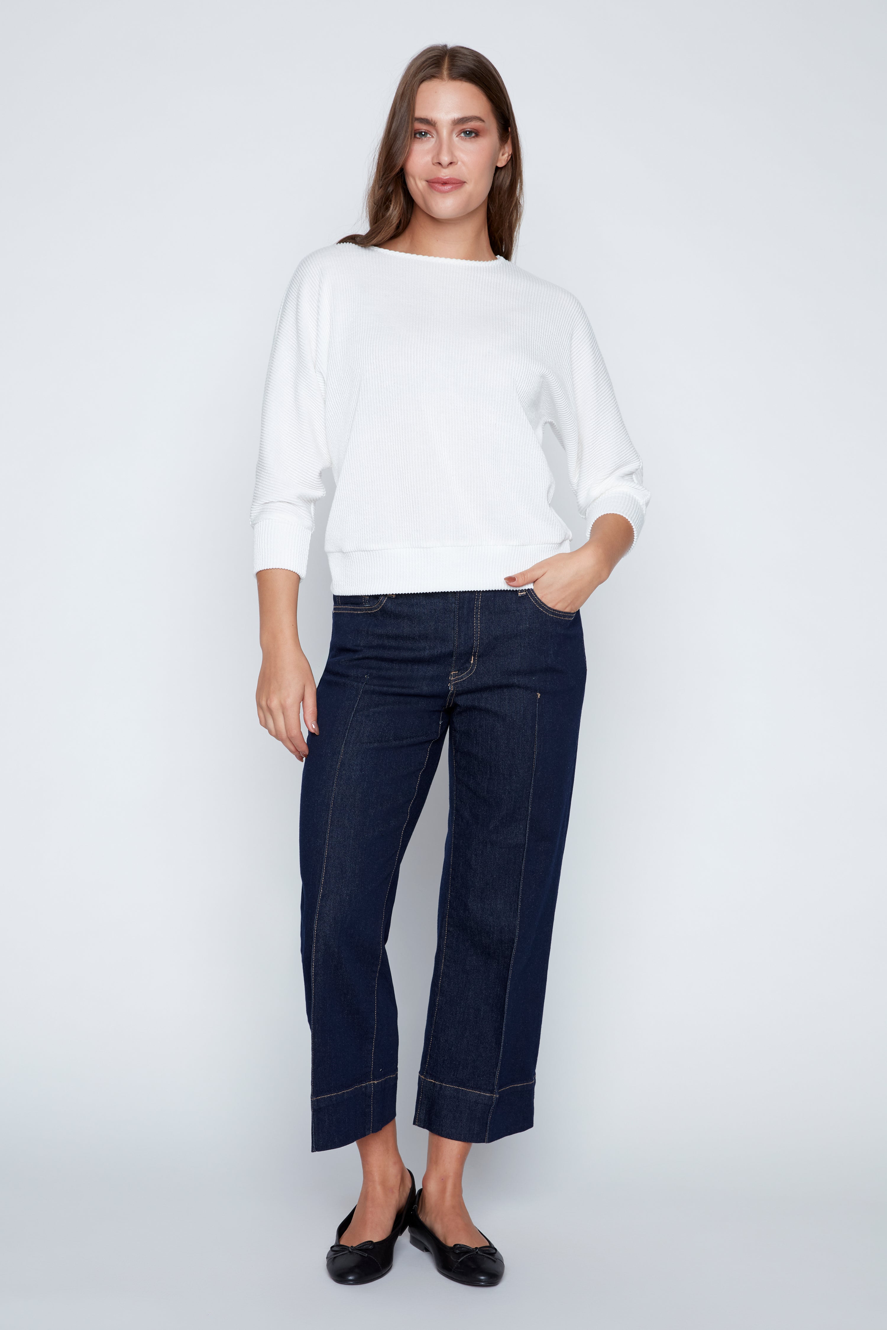 Dolman sleeve pintuck detail top