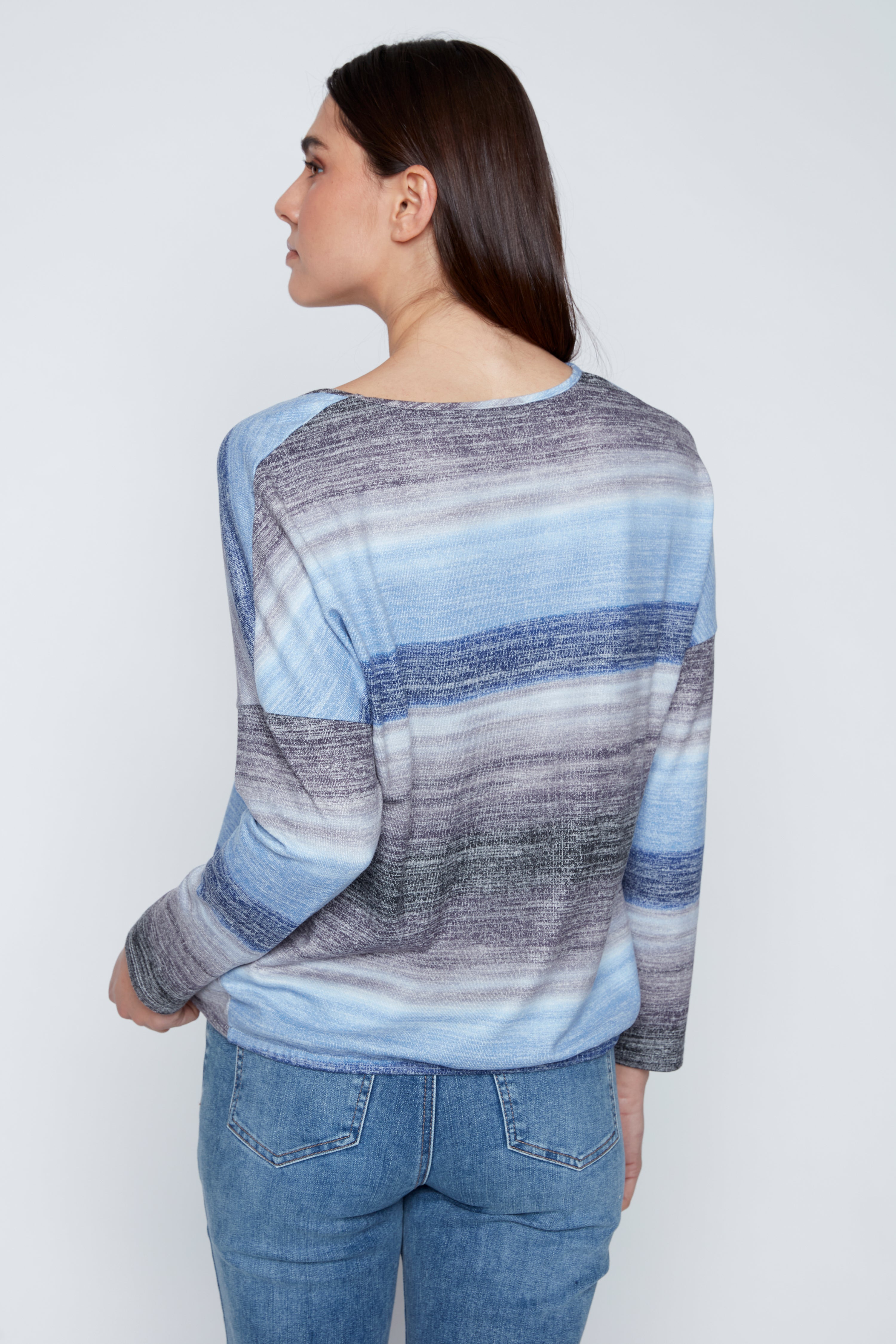 Stripe print drawstring hem top