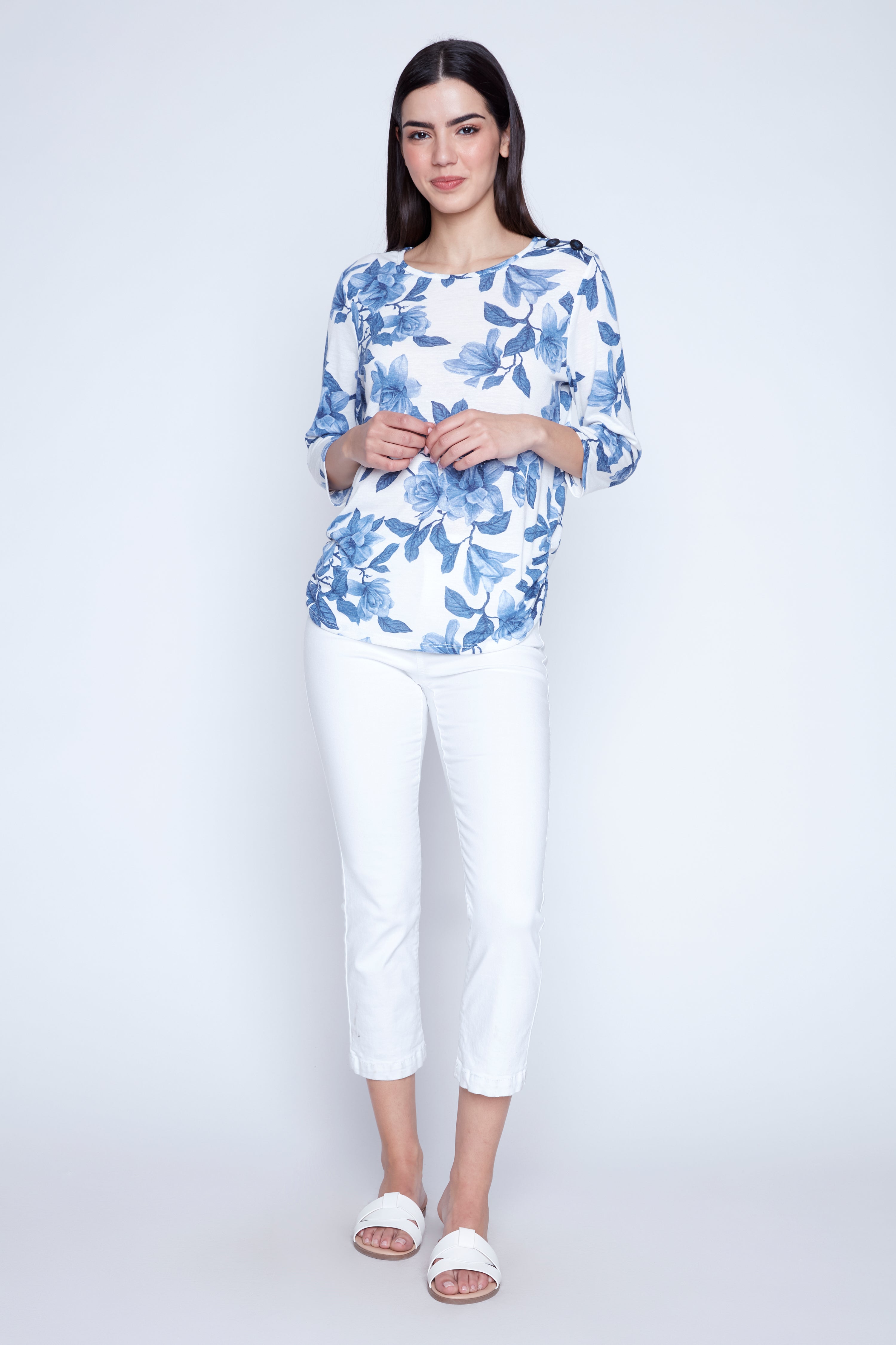 Linen blend ruched sides top