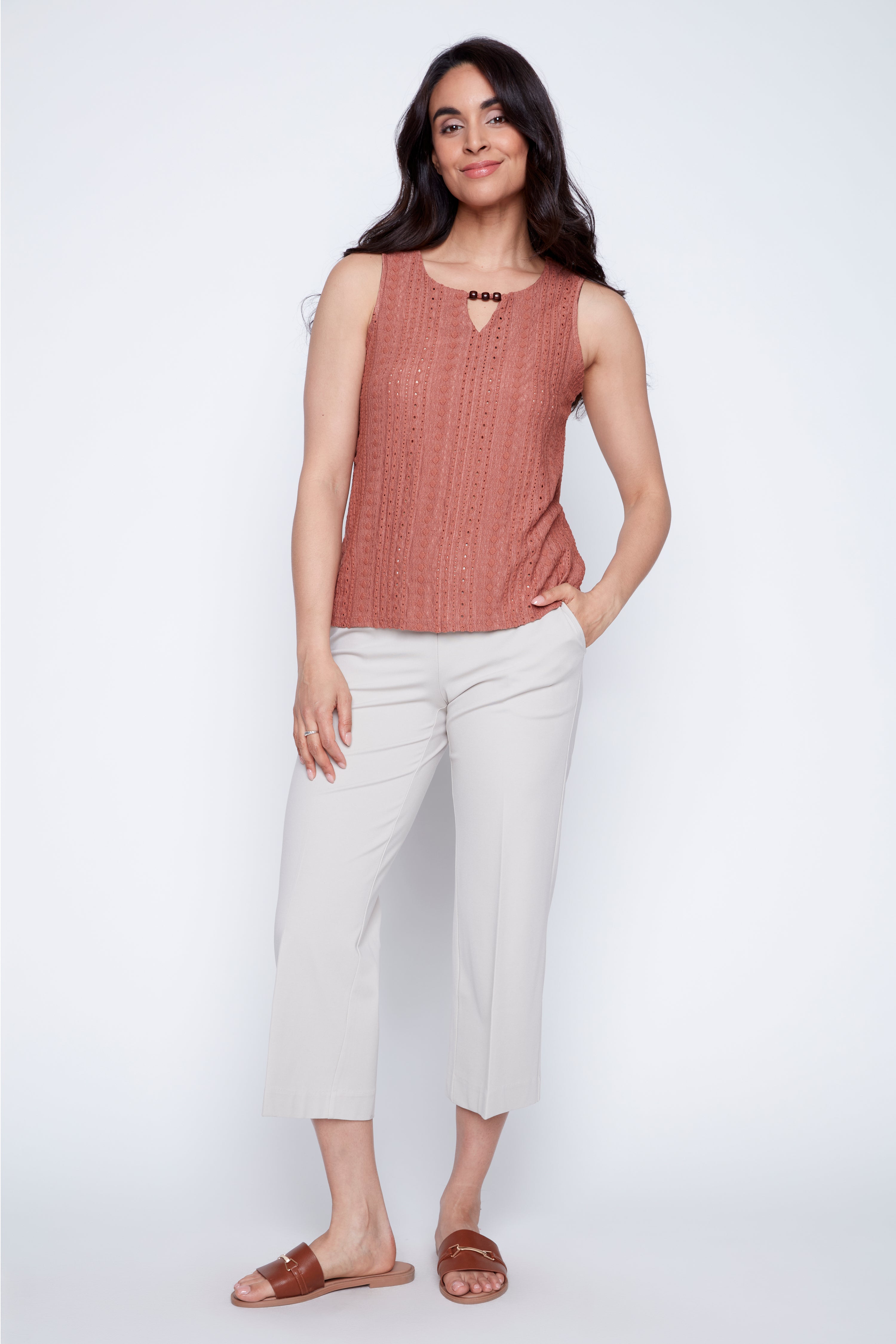 Bead detail eyelet cami