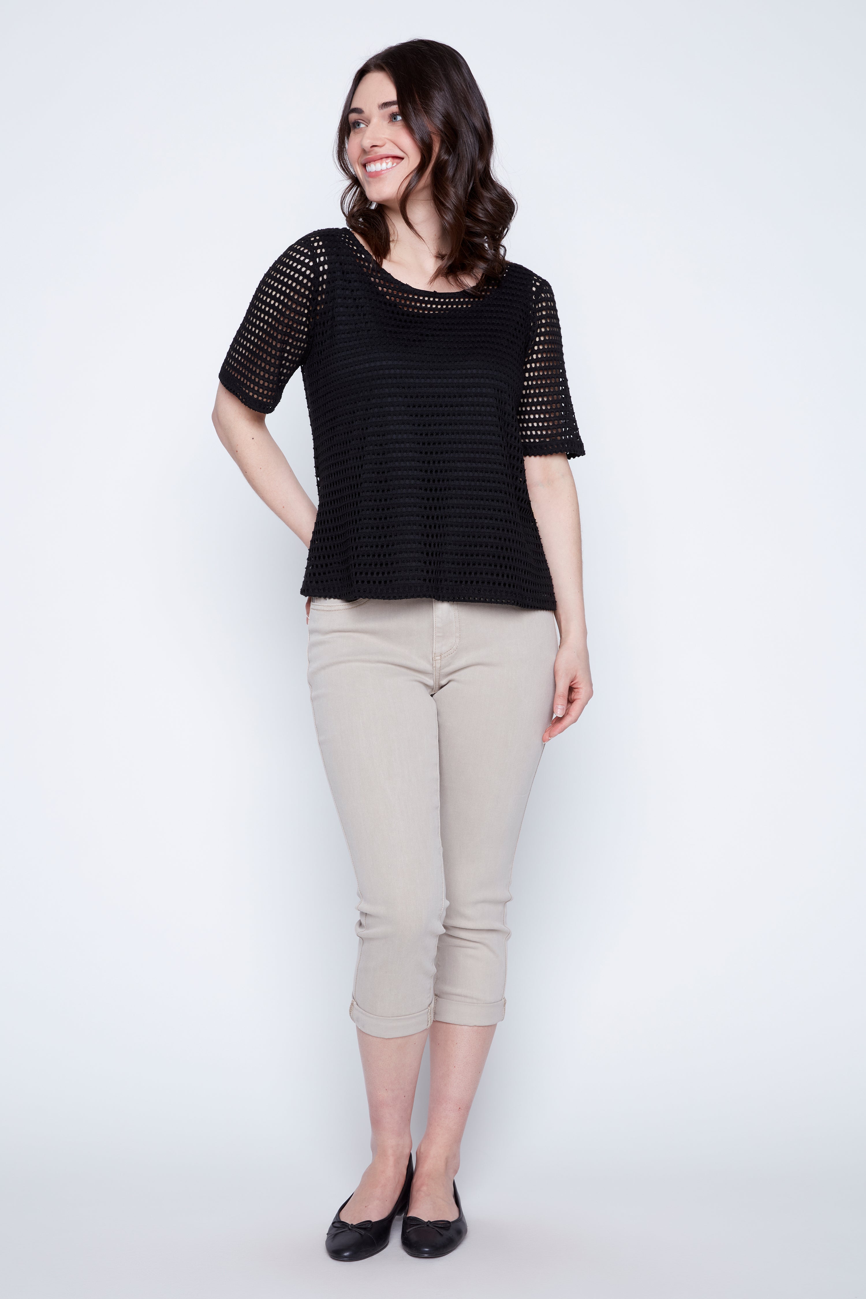 Elbow sleeve crochet top