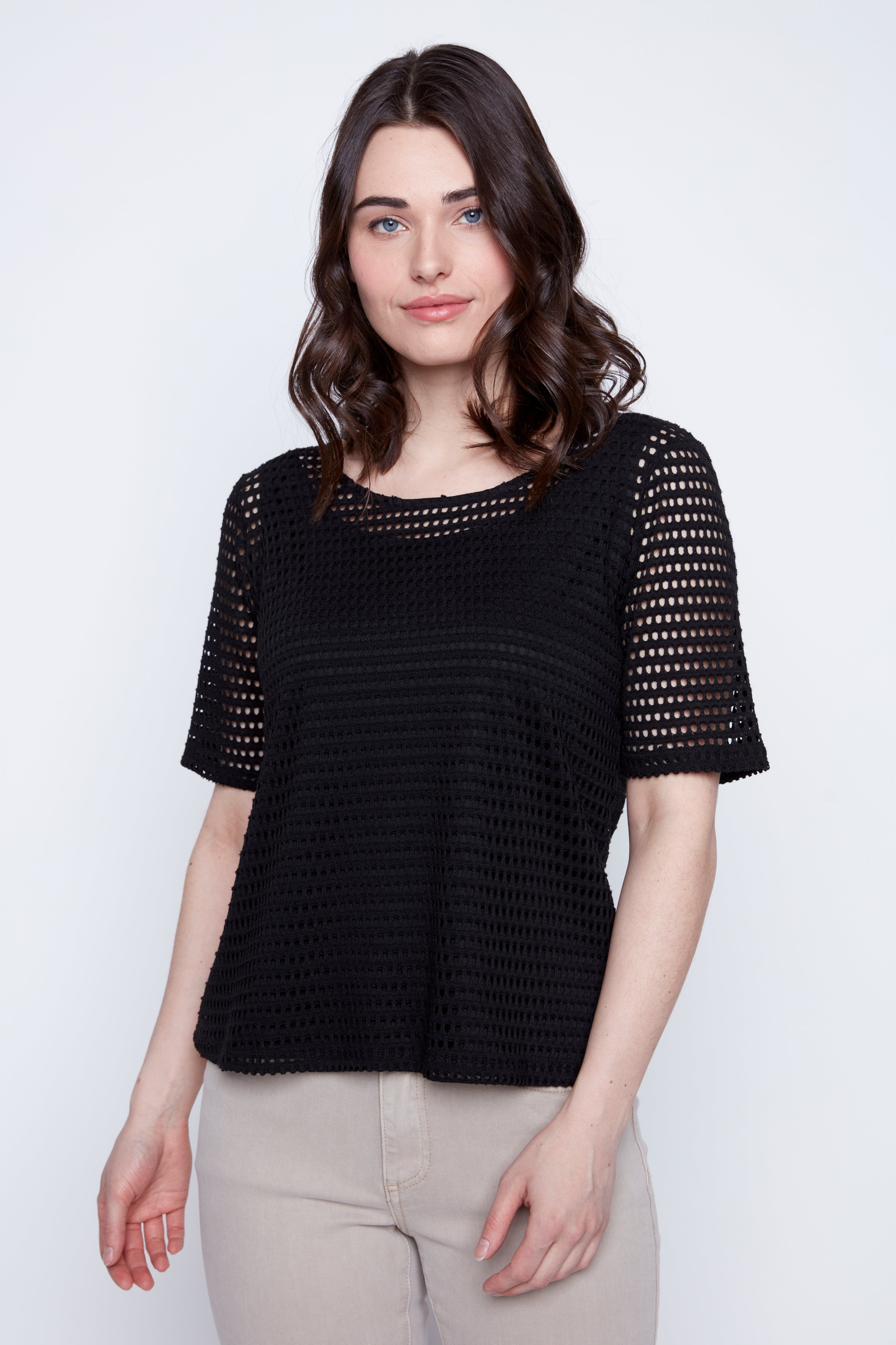 Elbow sleeve crochet top