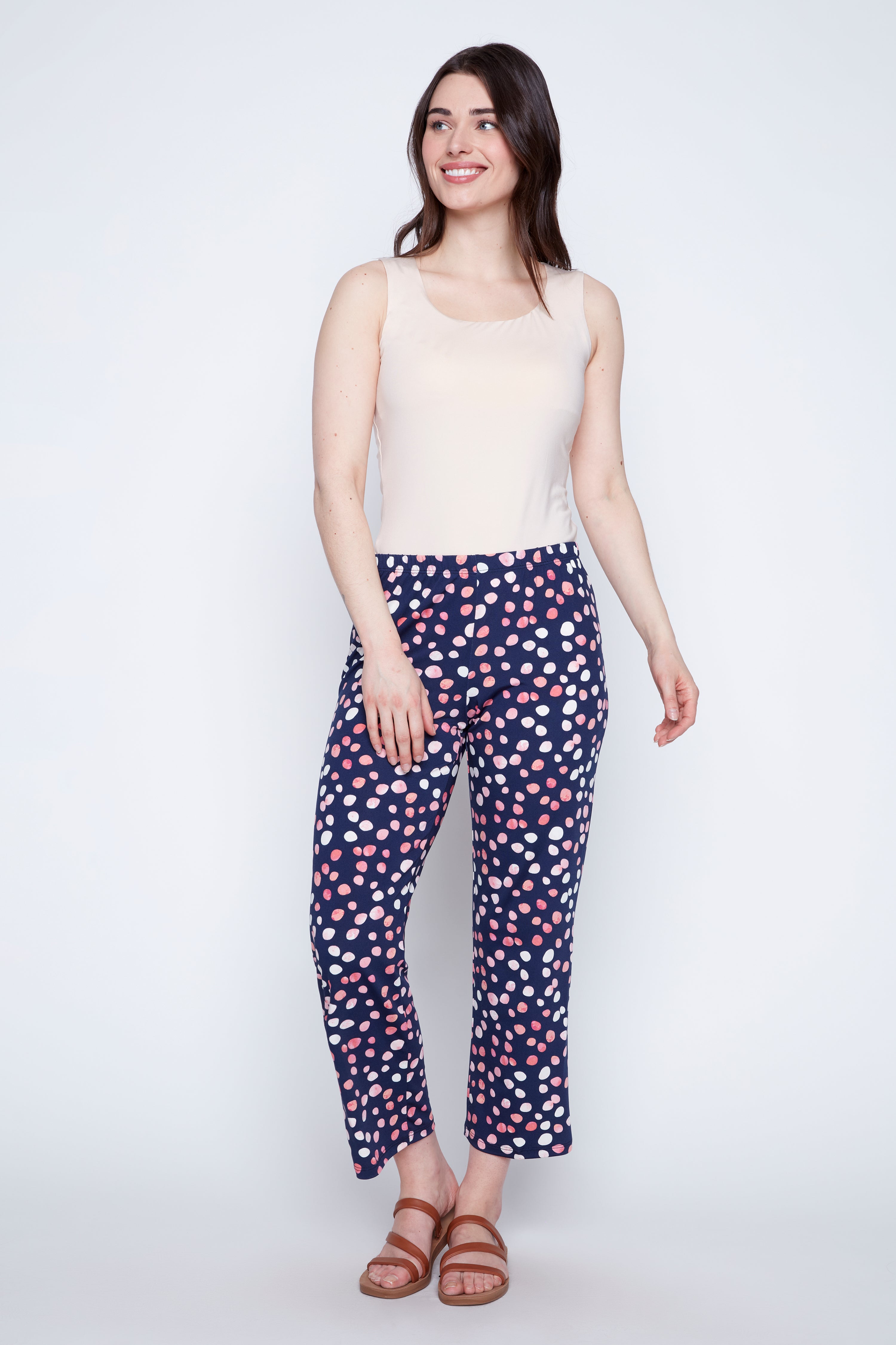 Navy coral big dot print pant