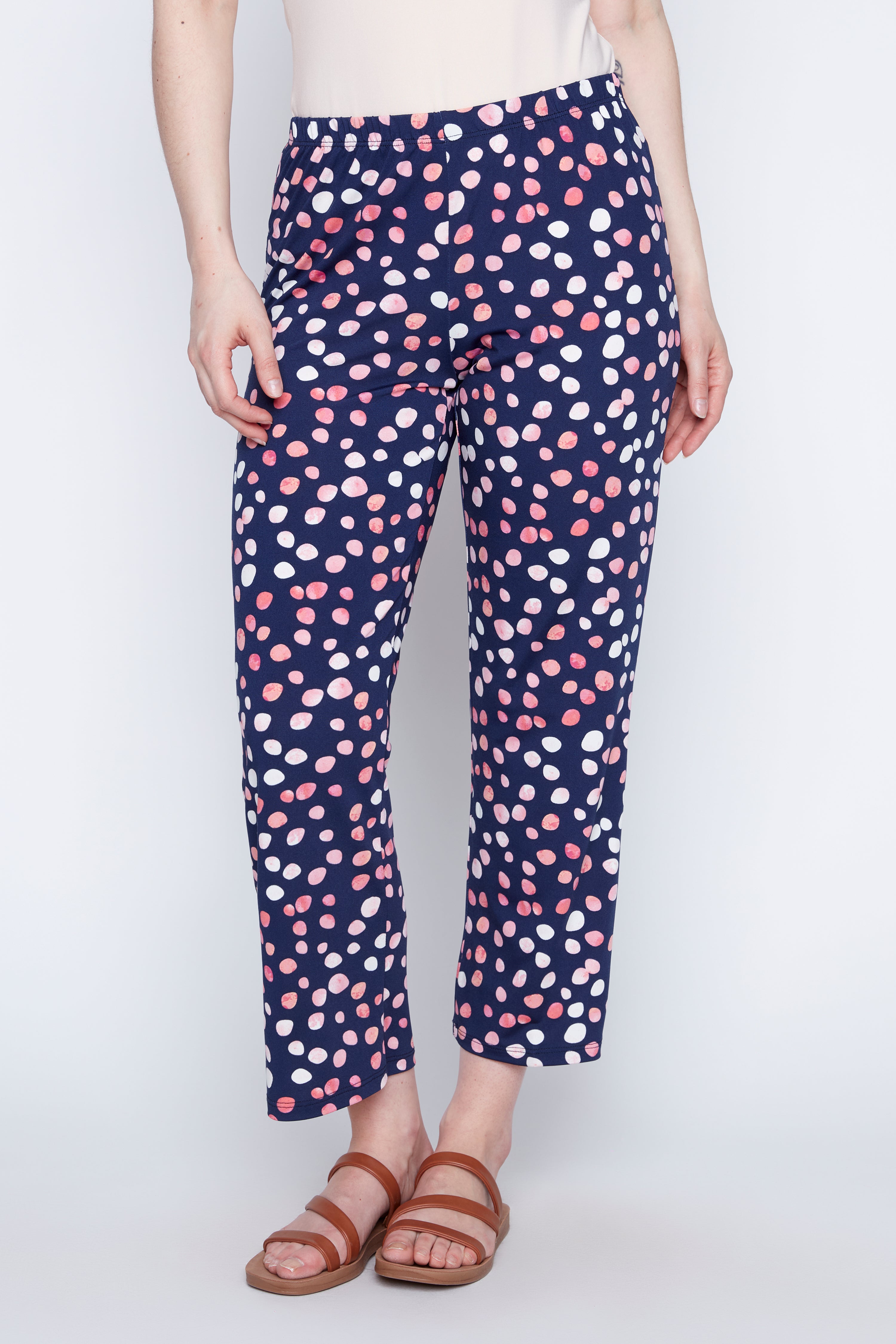 Navy coral big dot print pant