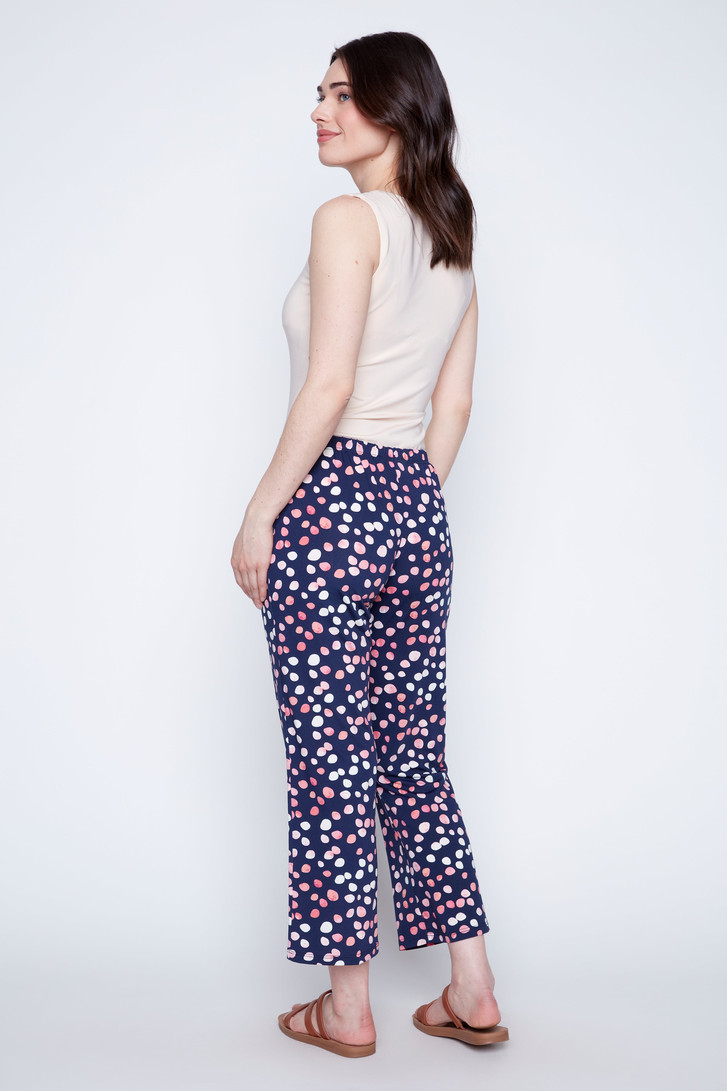 Navy coral big dot print pant