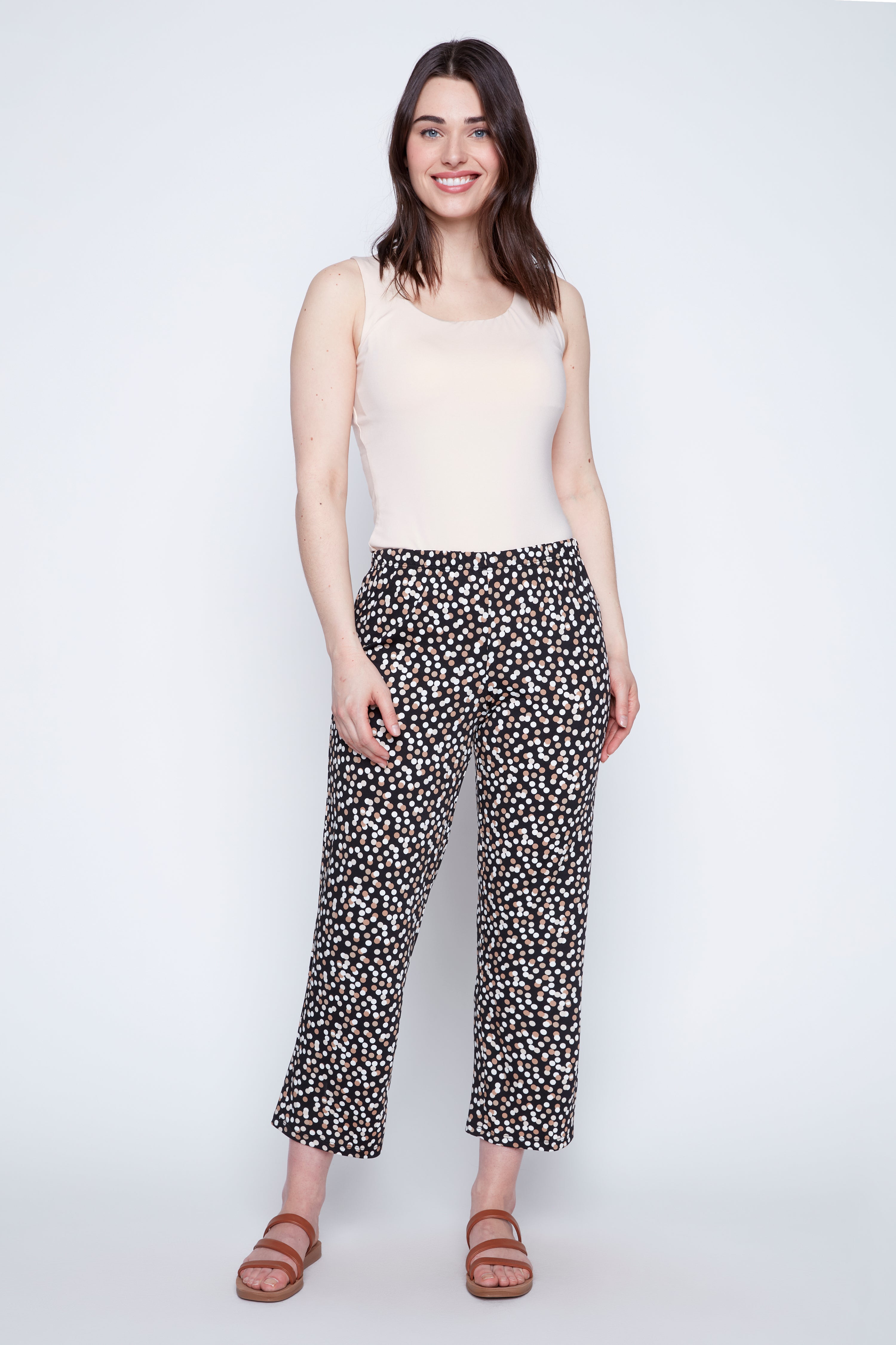 Black beige two tone dot pant