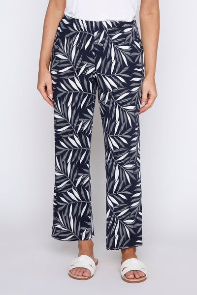Navy white tropical print pant