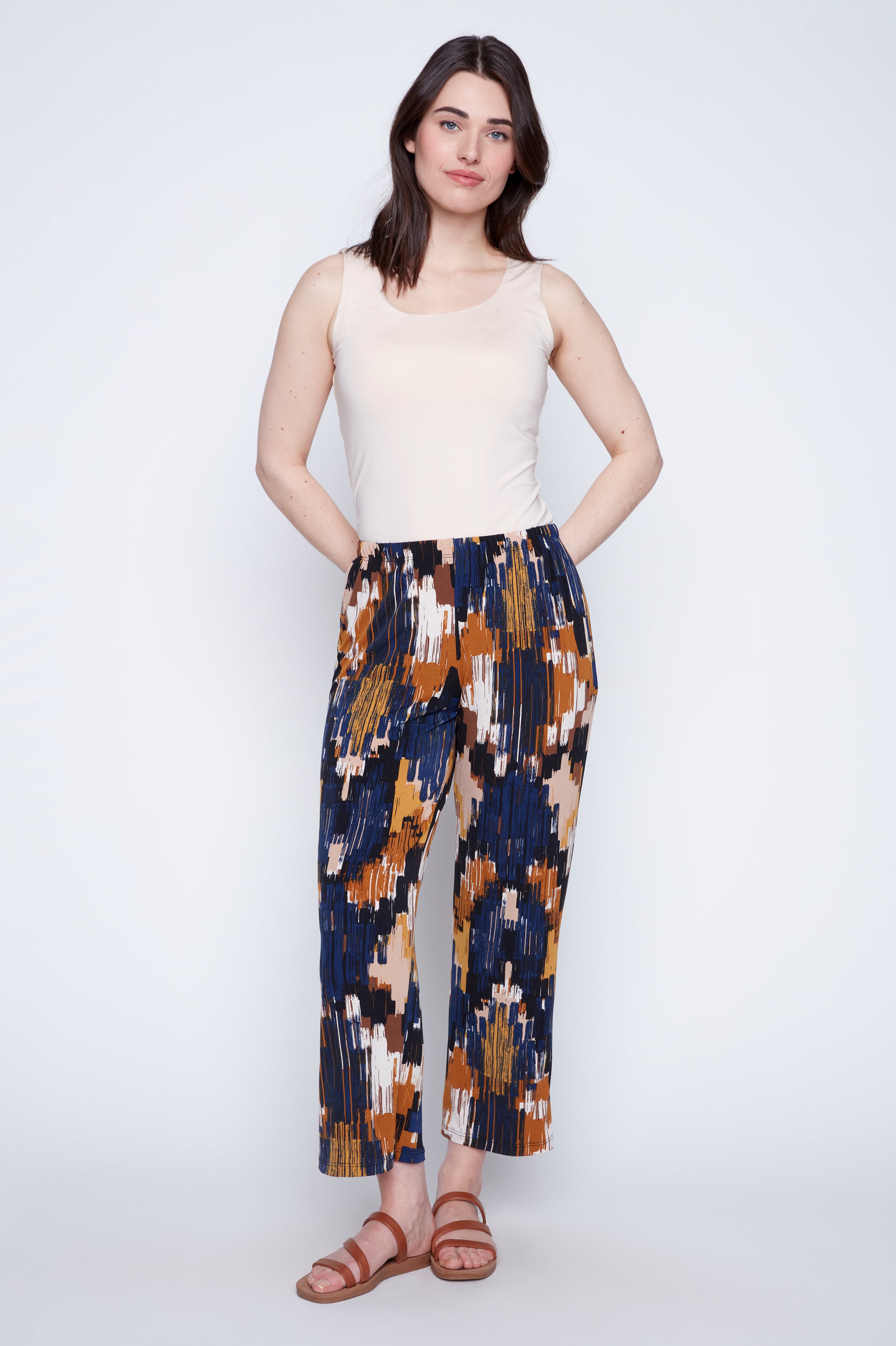 Black multi abstract print pant