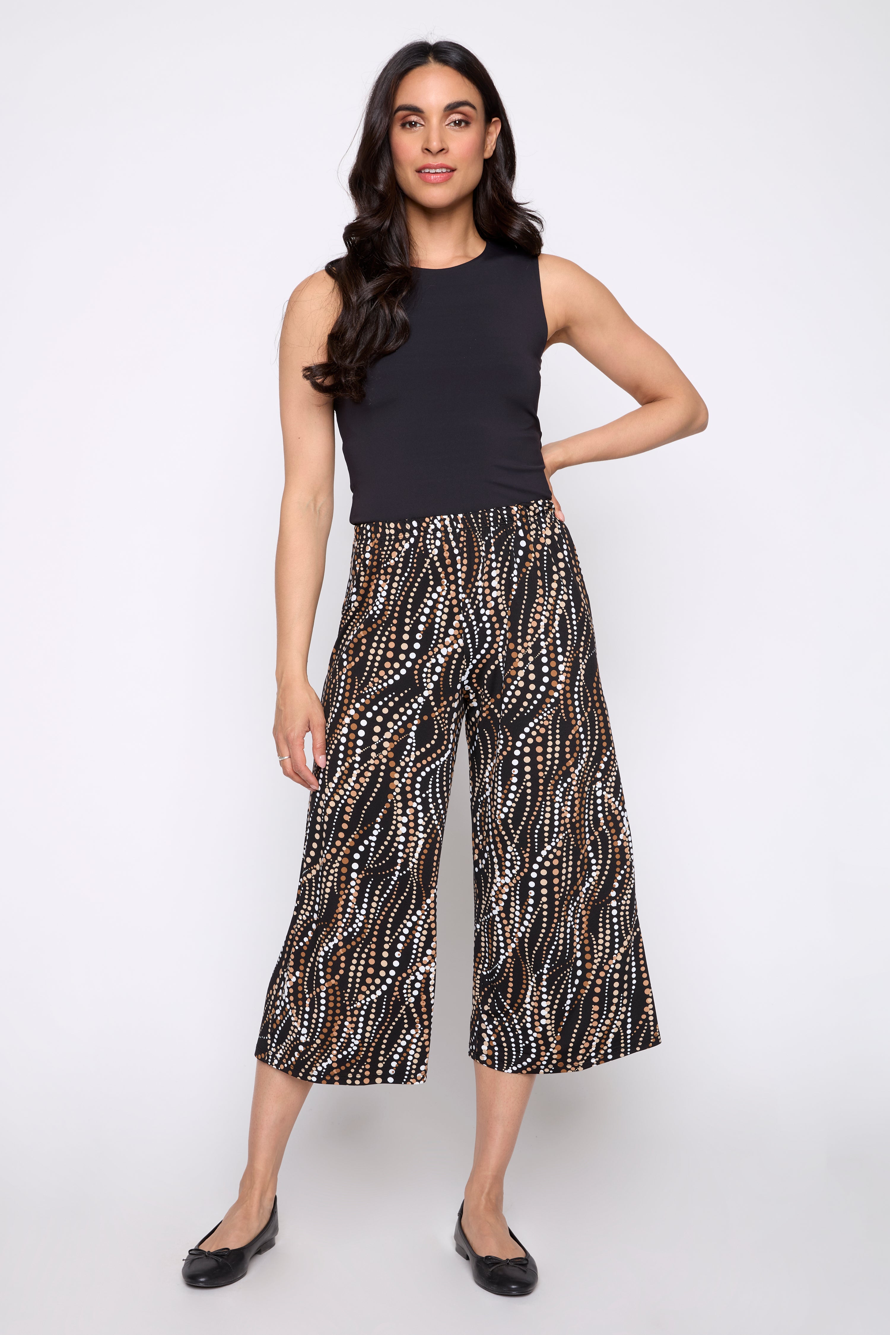 Le pantalon gaucho à motif pois bicolore