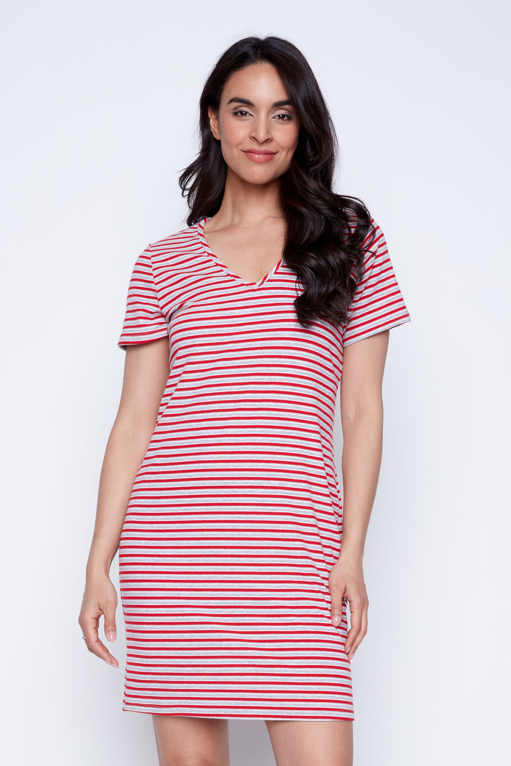V-neck stripe ribbed dress