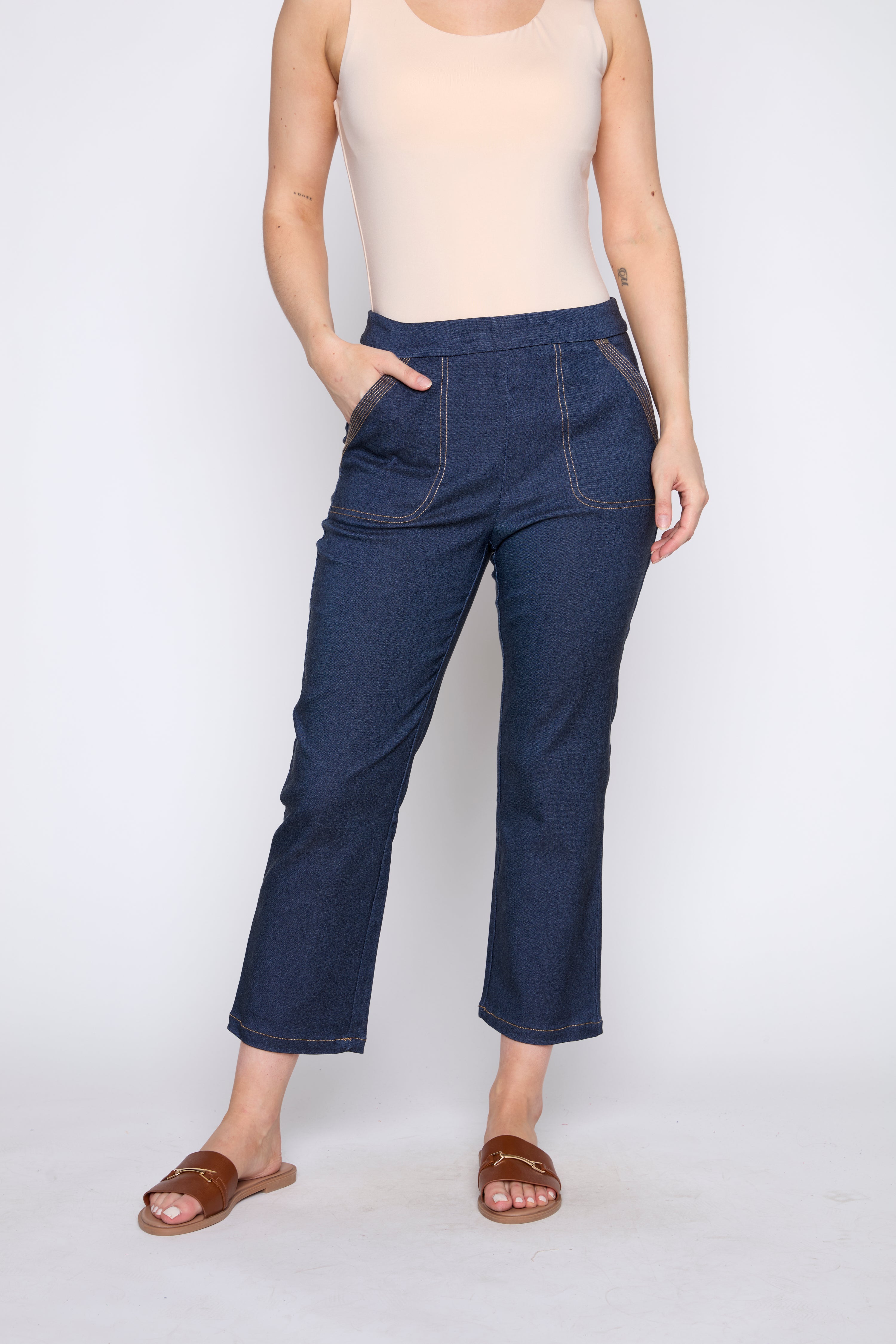 Flare leg denim look capri