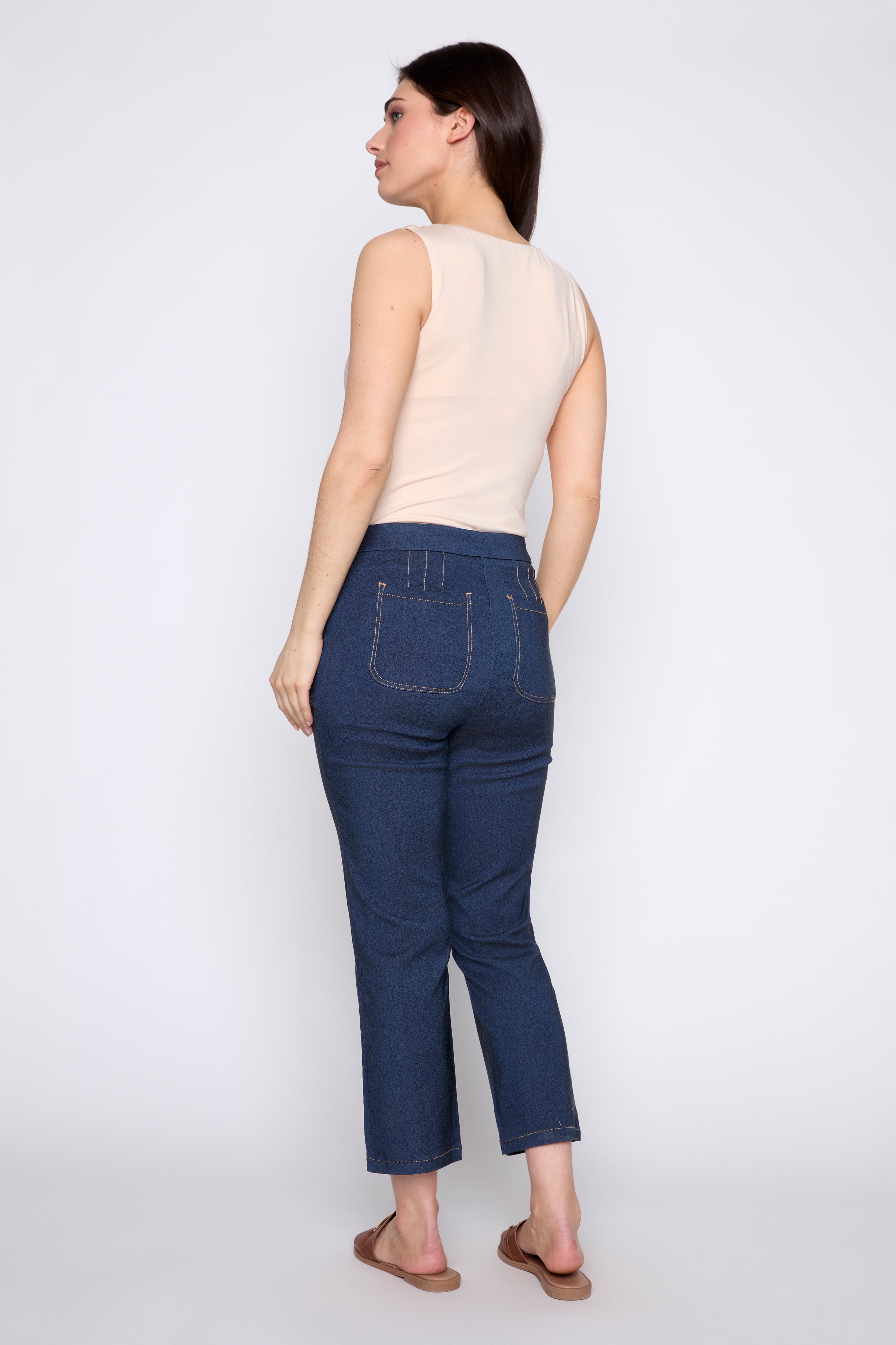 Le capri effet denim à jambes semi-évasées
