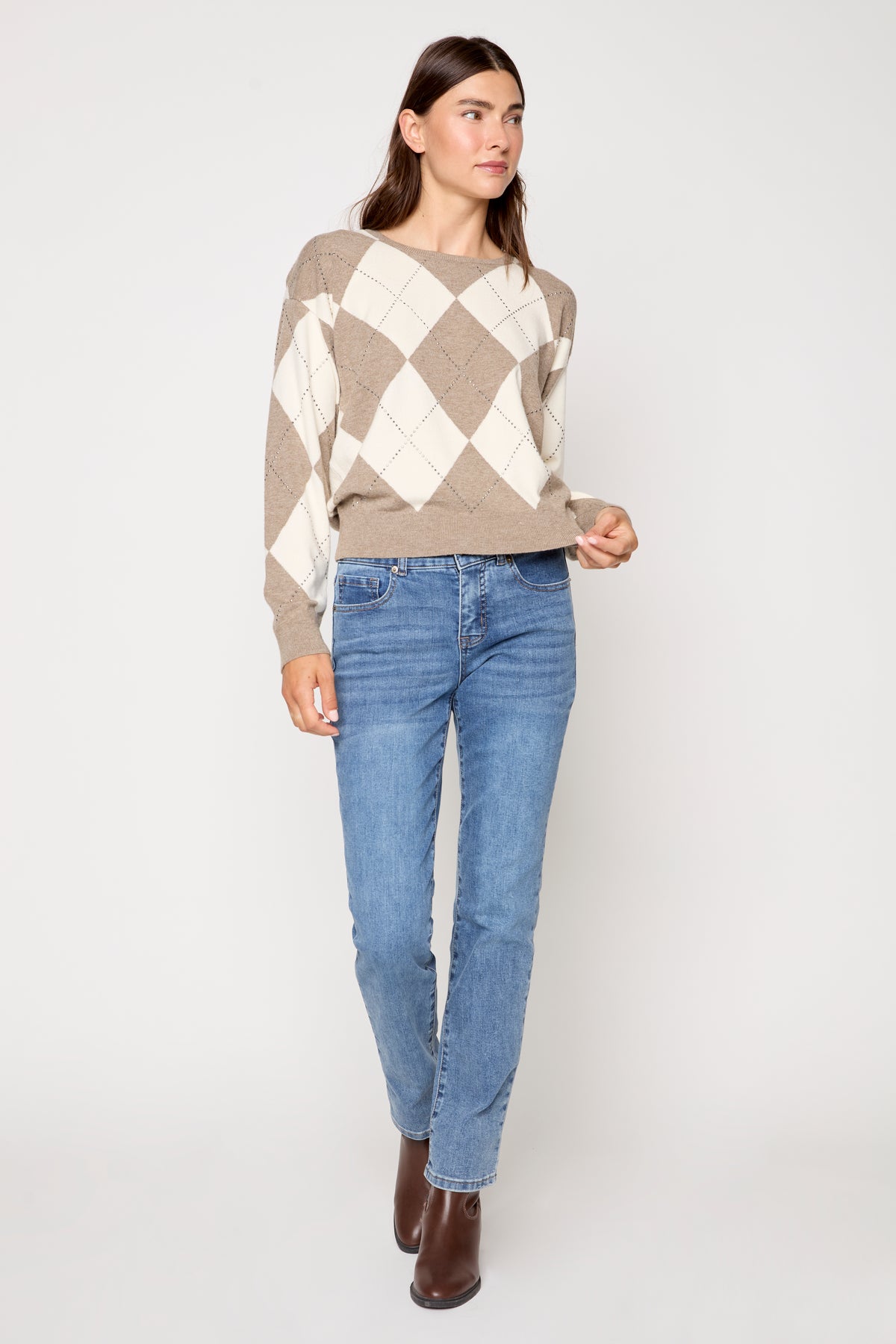 Studded Argyle Knit Sweater