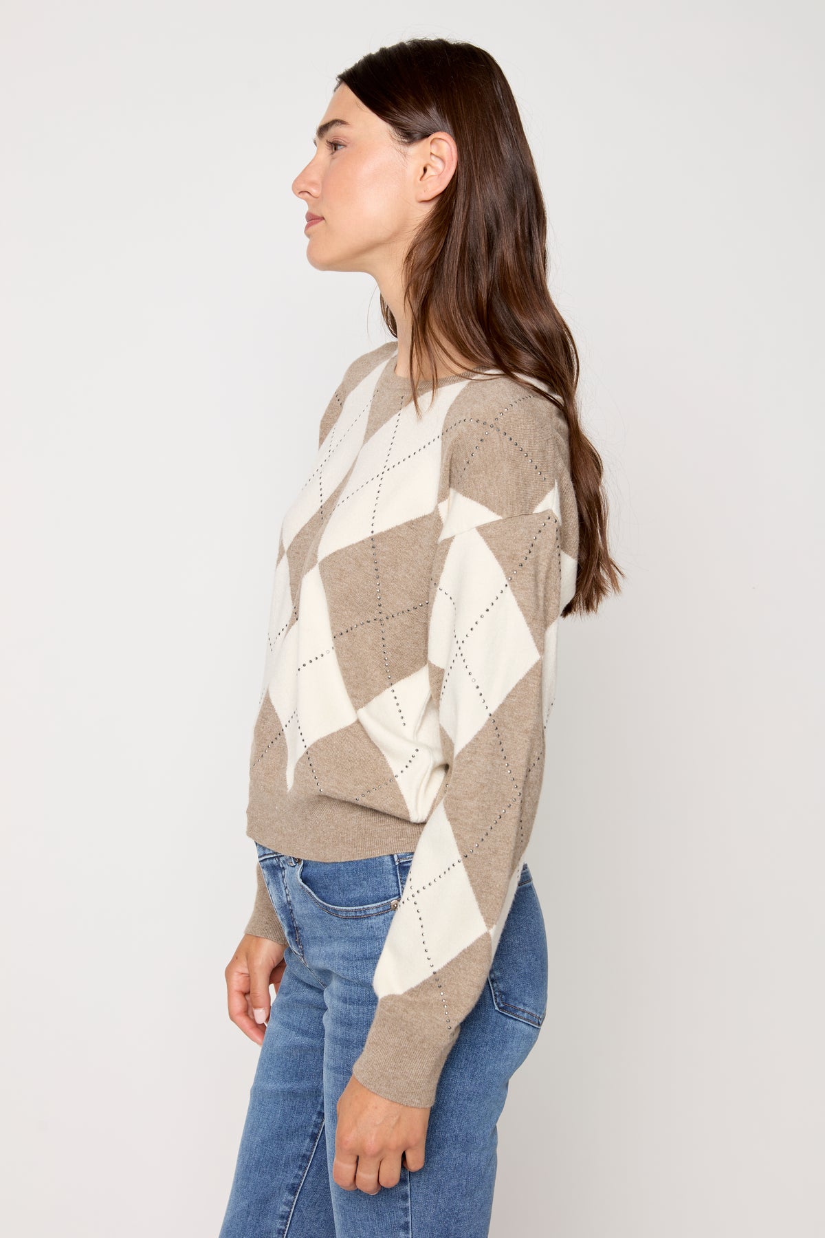 Studded Argyle Knit Sweater