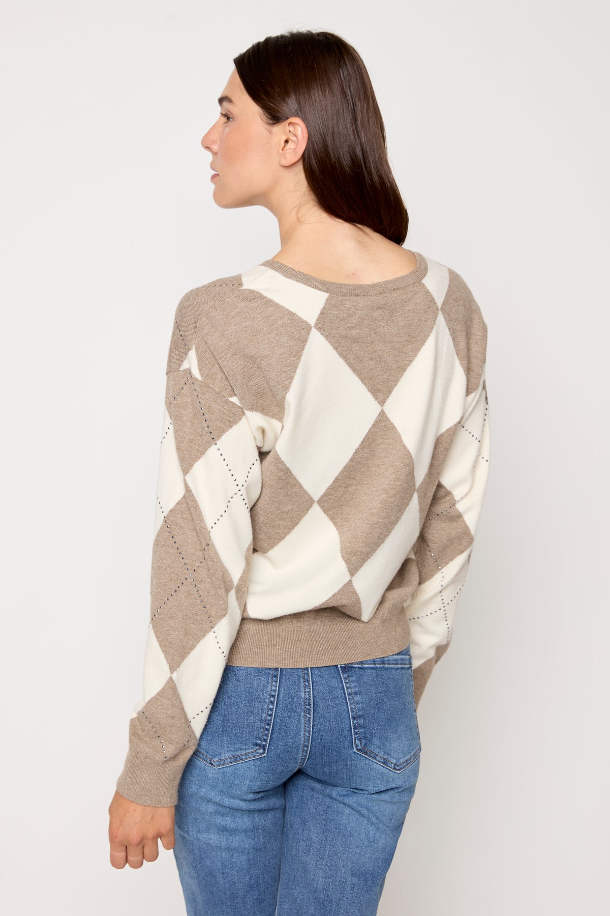 Studded Argyle Knit Sweater