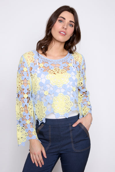 Two tone floral crochet top