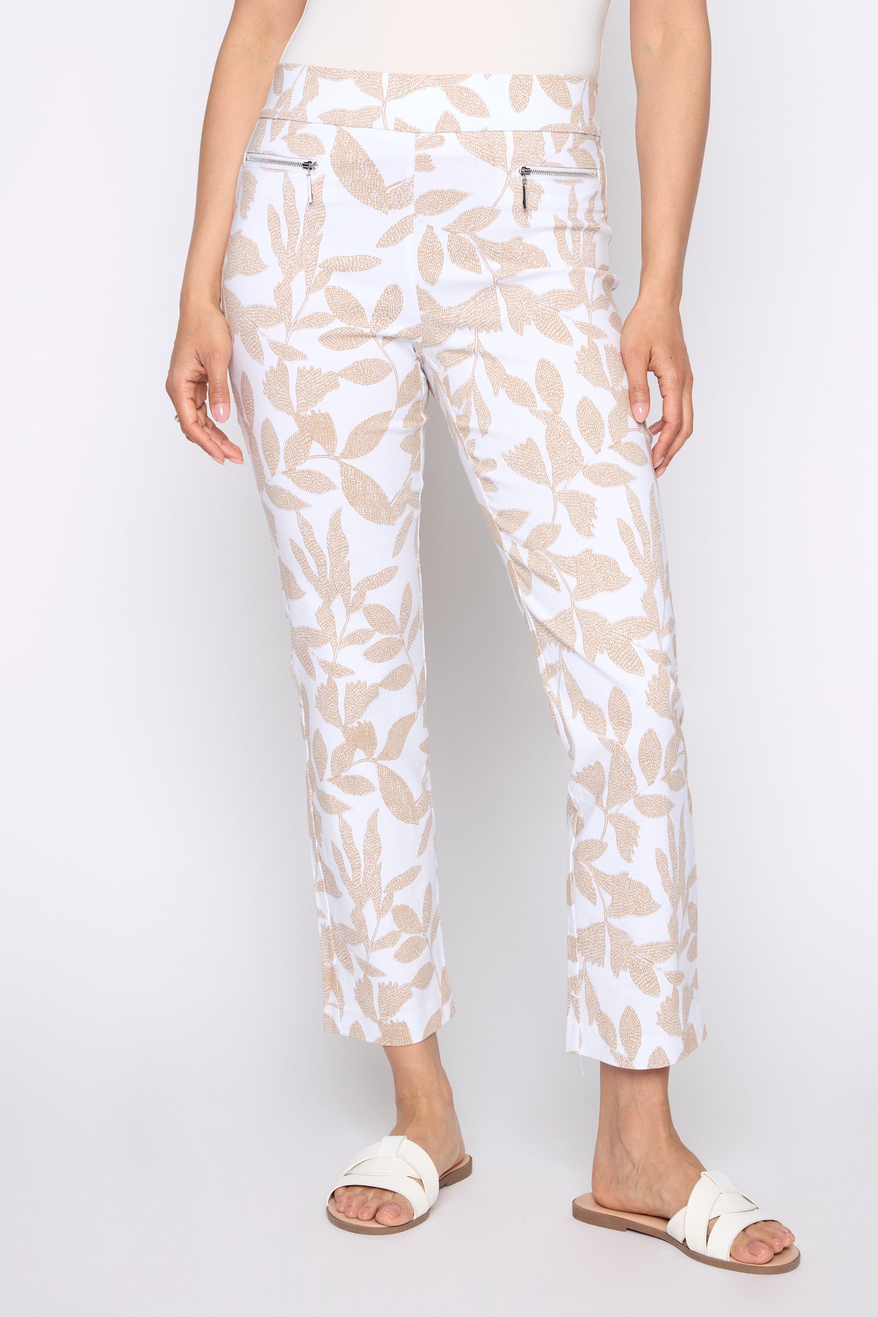 Le pantalon à jambe droite à imprimé feuillage