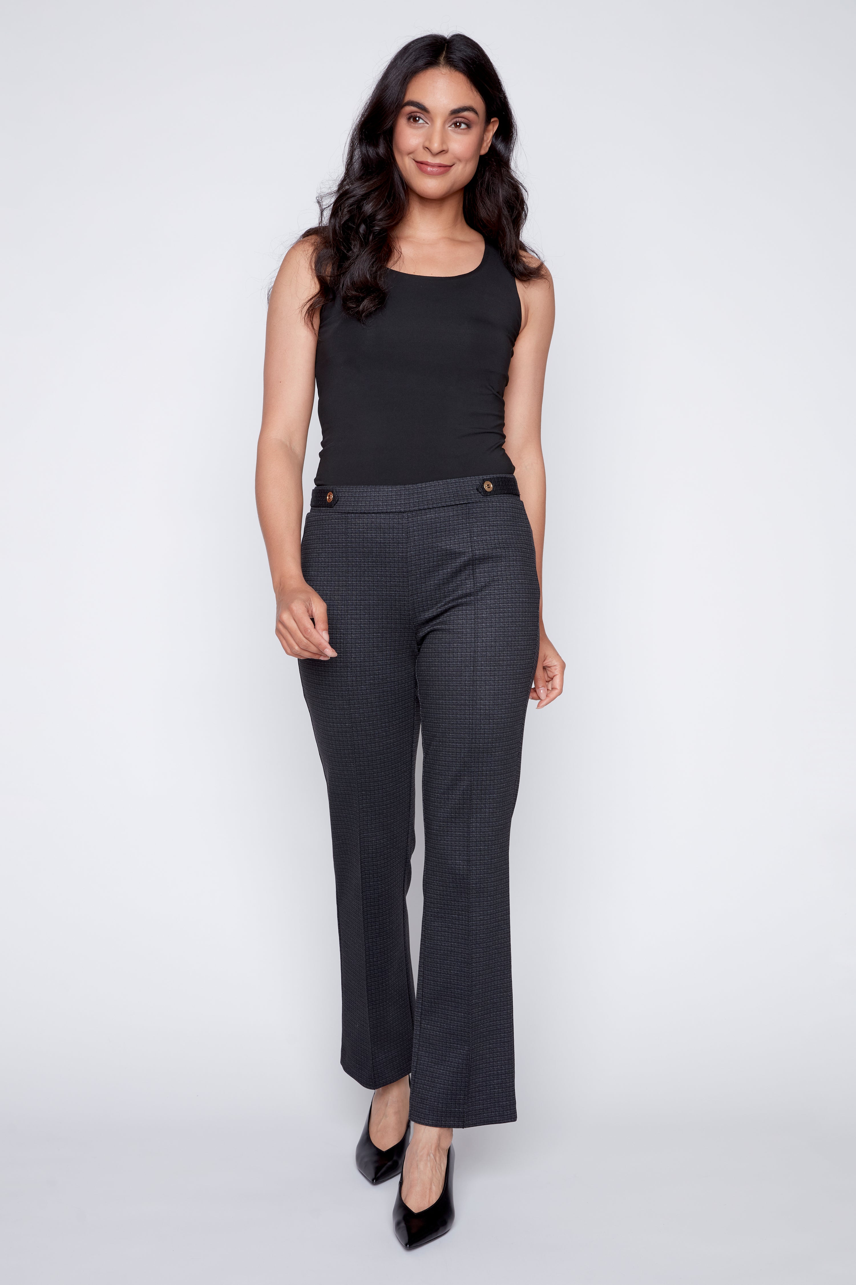 Check print straight leg pdr pant