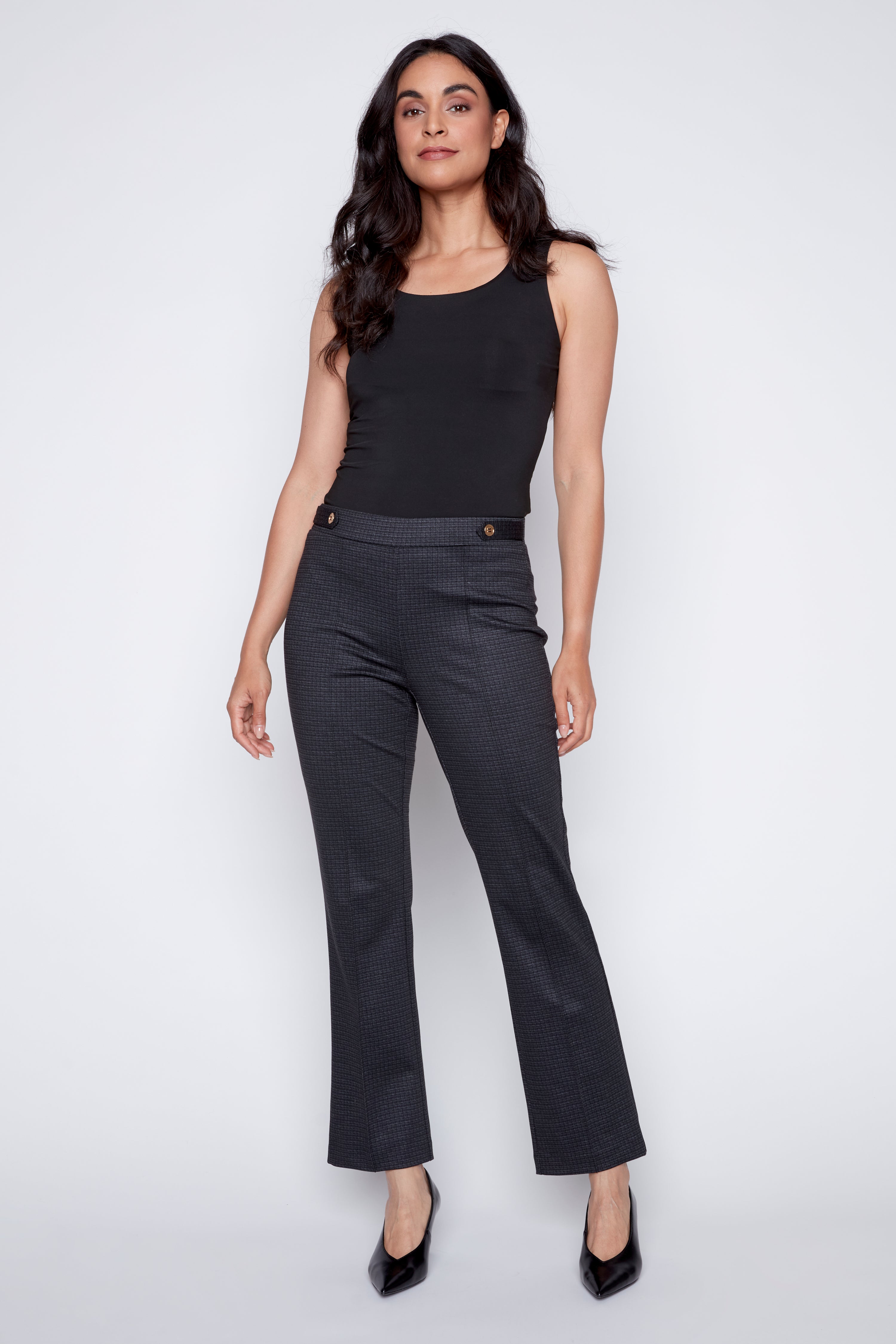Check print straight leg pdr pant