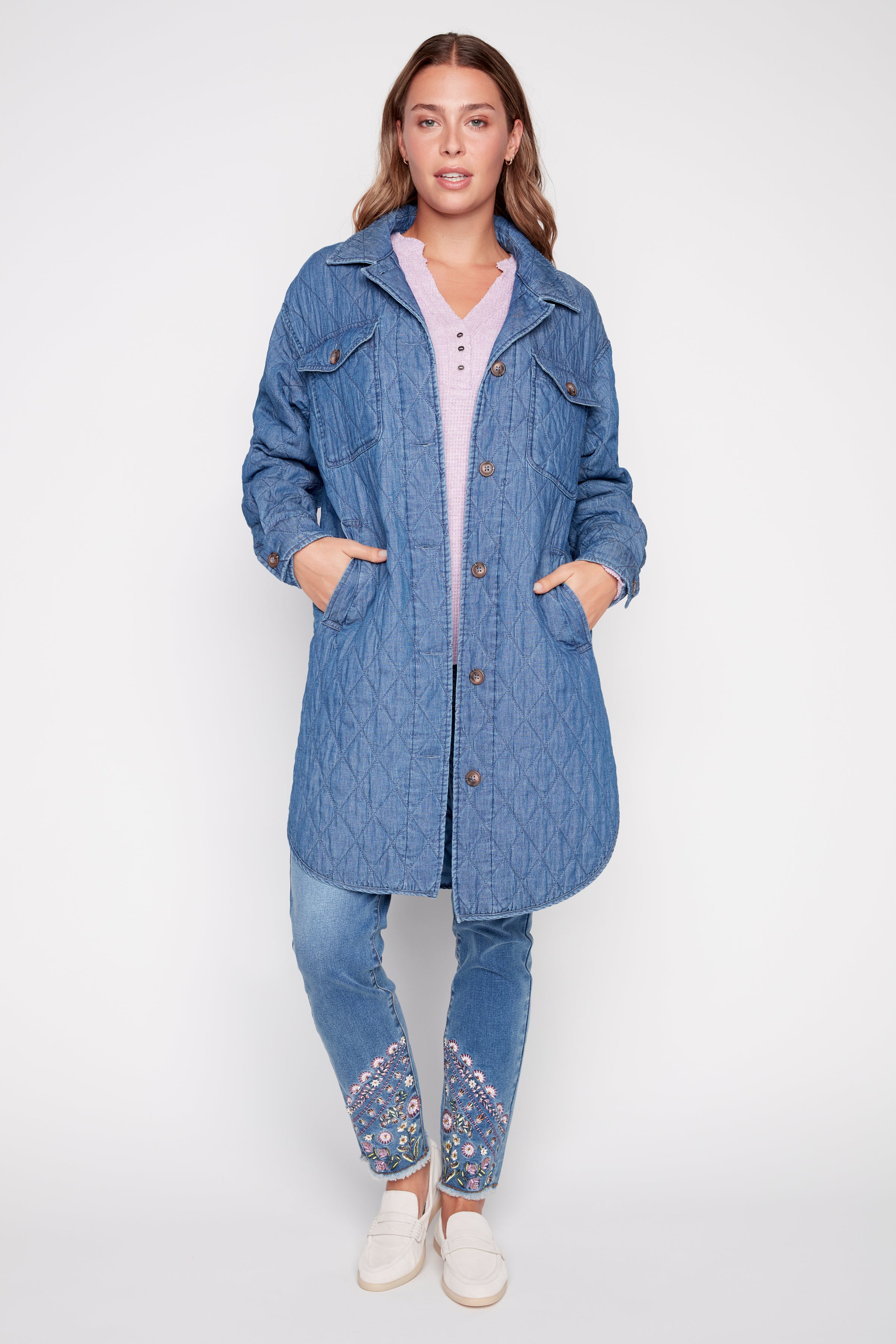 Quilted denim look jacket