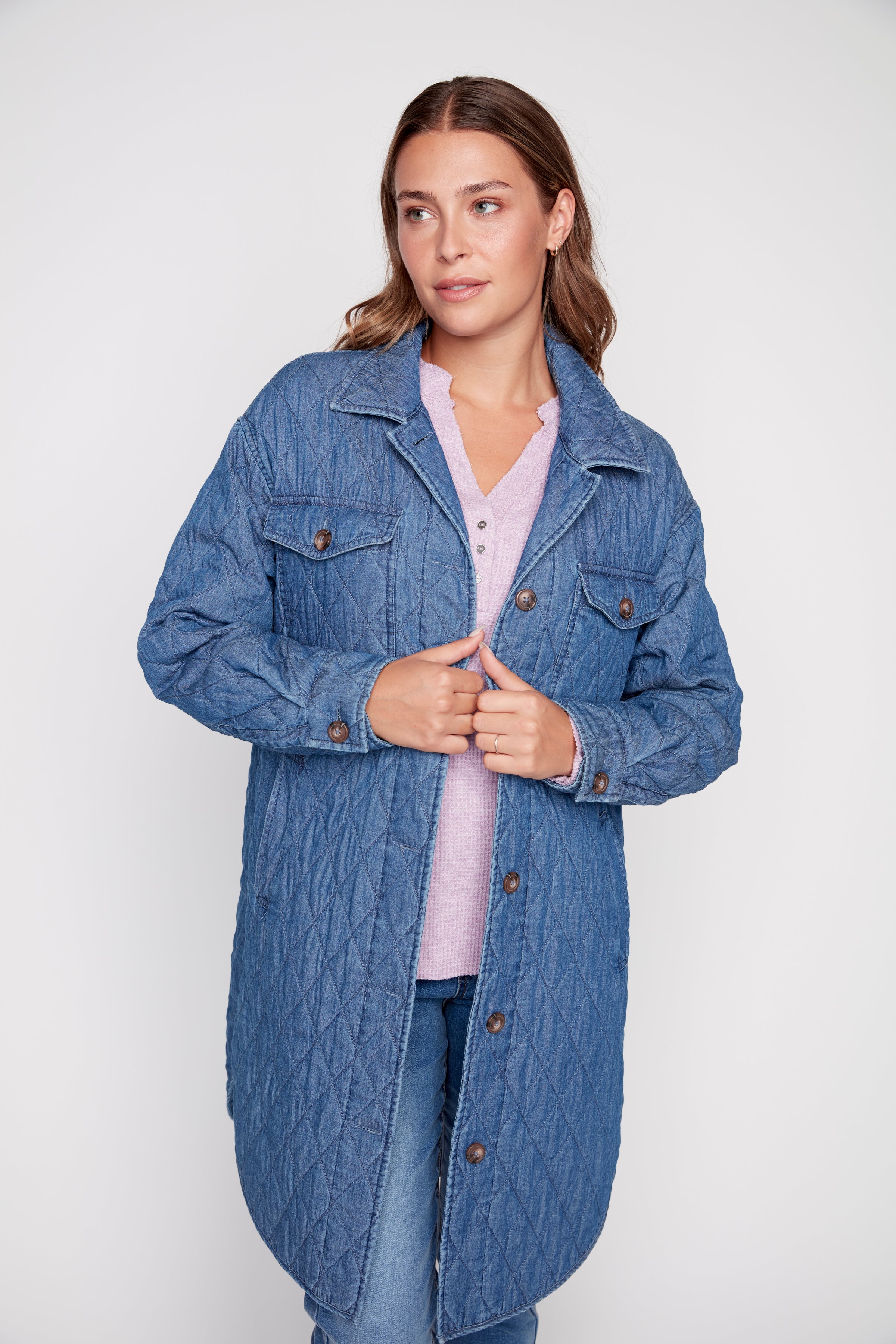 Quilted denim look jacket