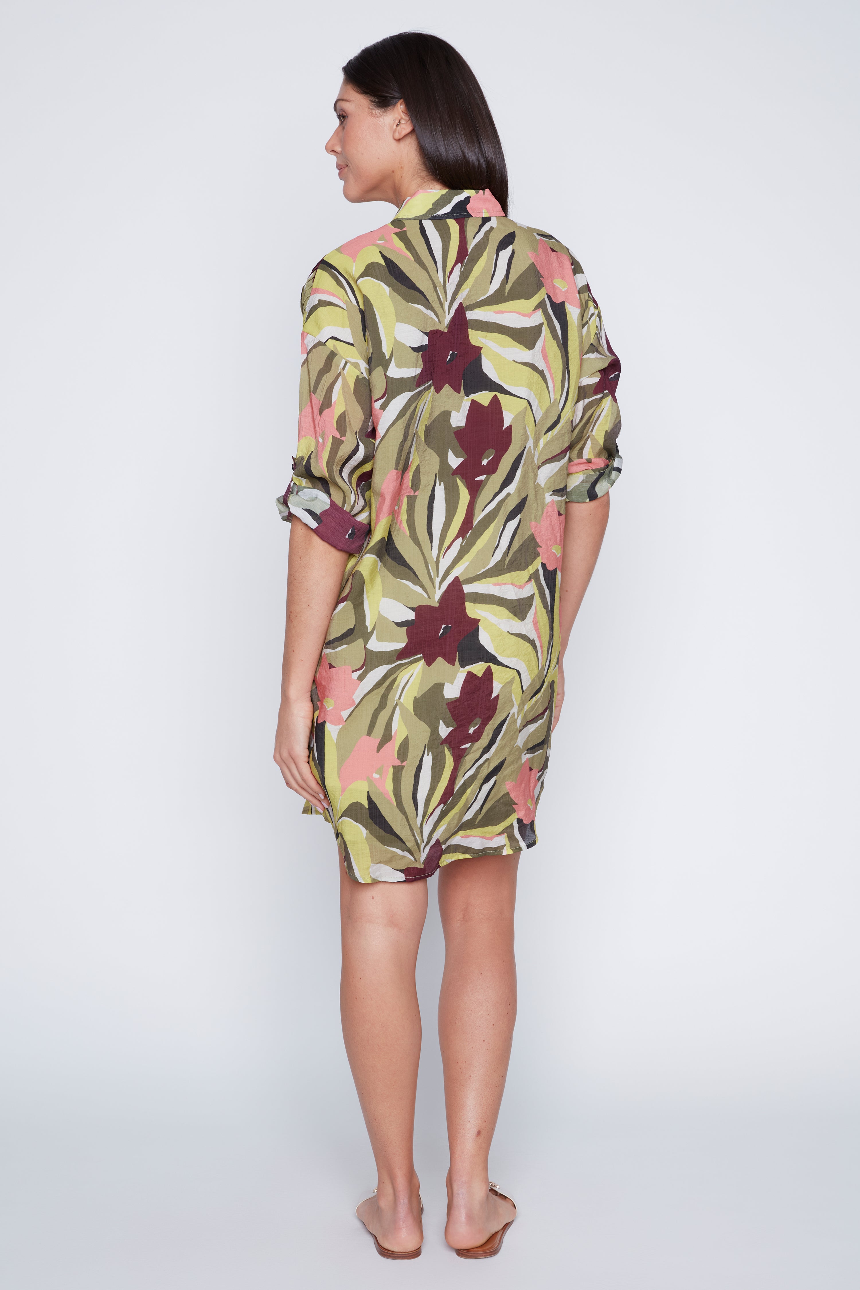 Tropical print shirt dress