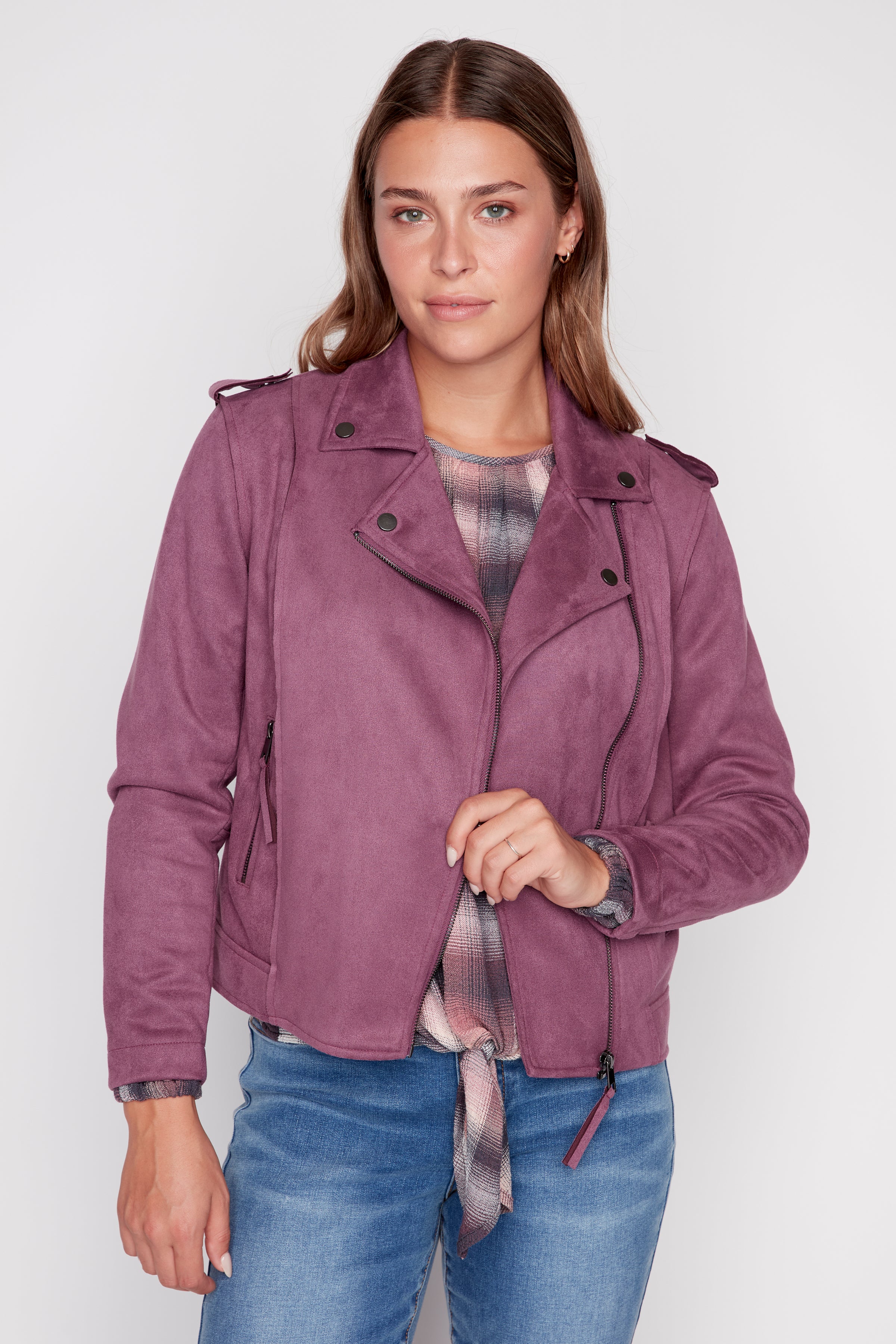 Stretch suede biker jacket Fall Jacket for Women by Tribal