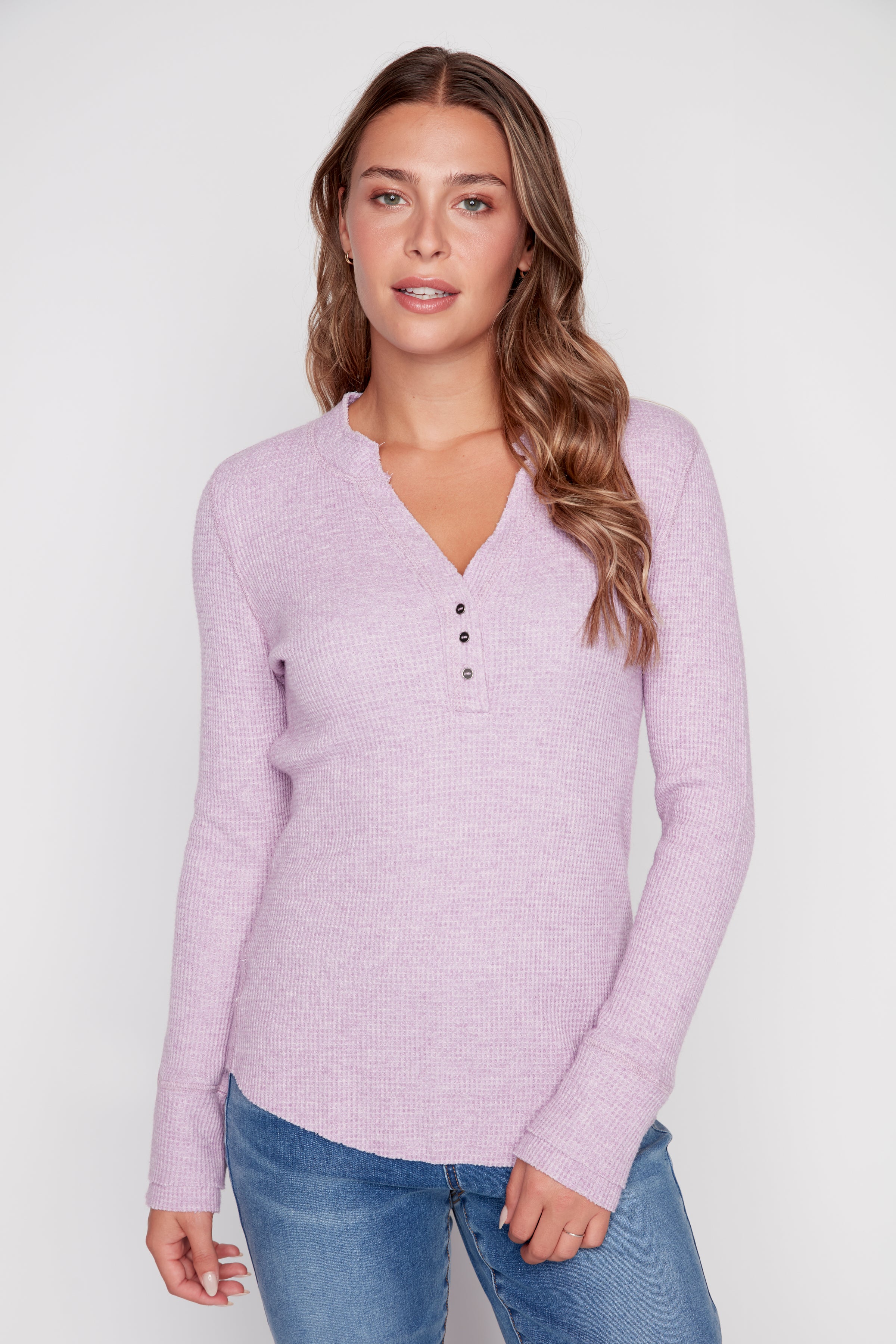 Henley waffle knit top