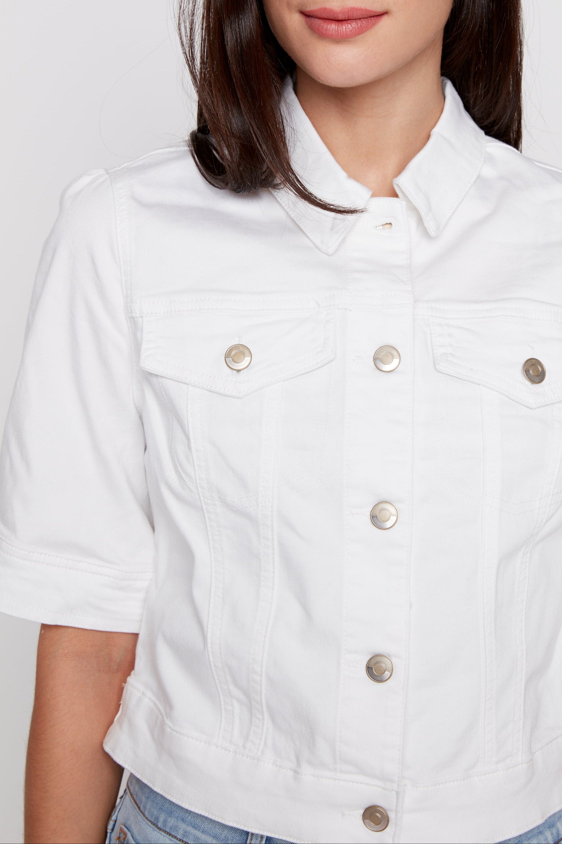 Elbow sleeve white denim jacket