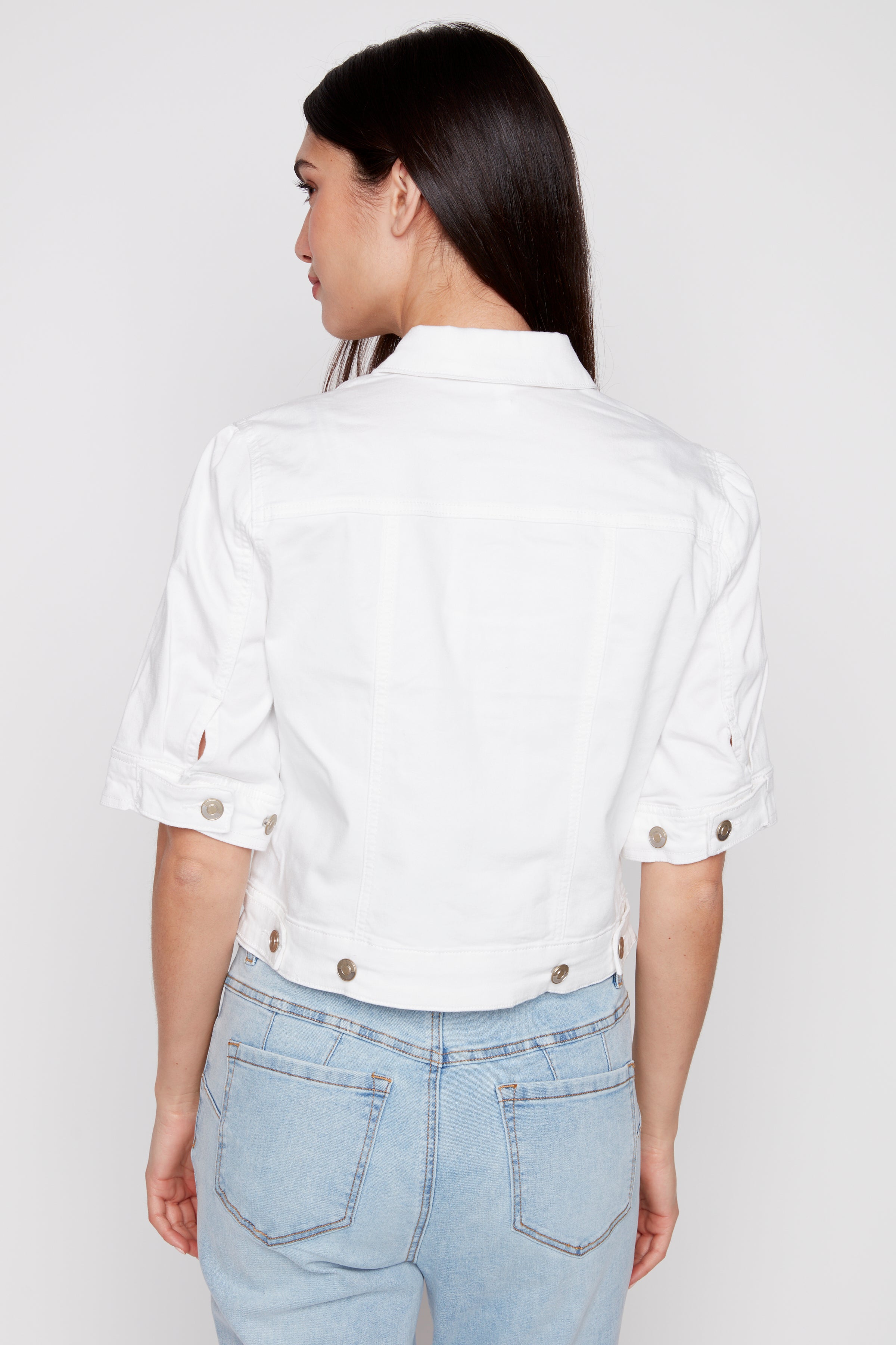 Elbow sleeve white denim jacket