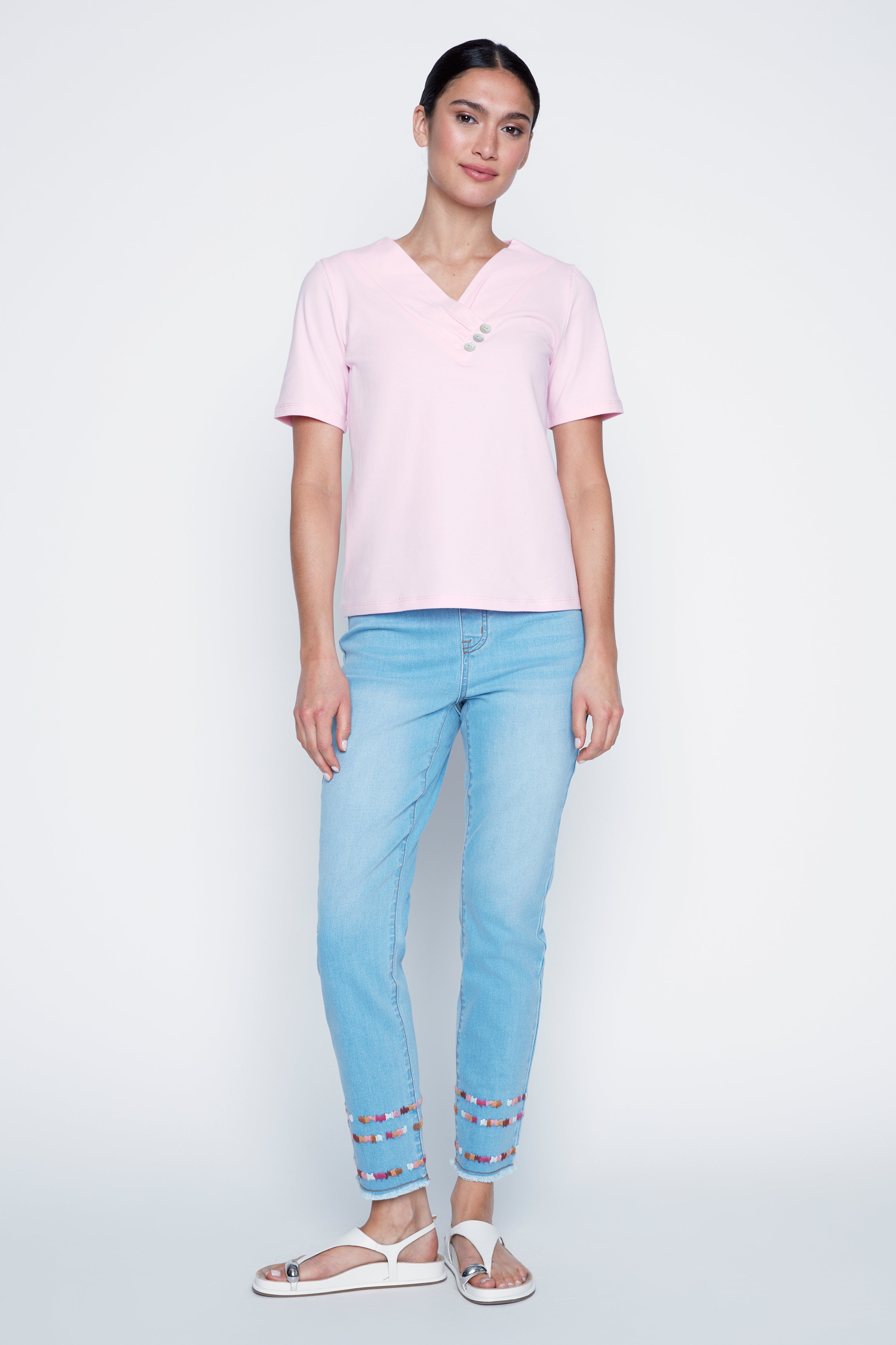 Audrey slim leg embroidered hem jean