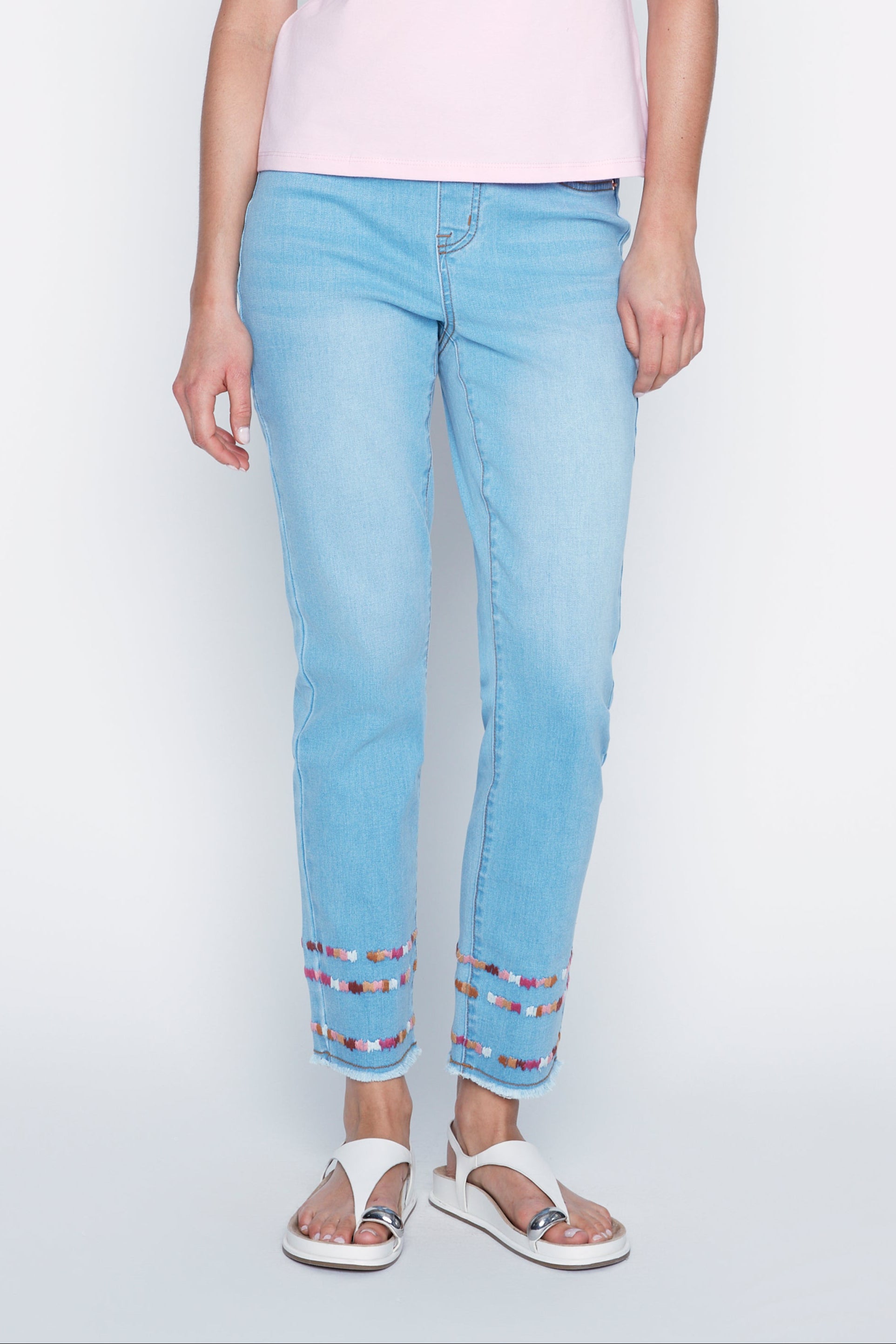 Audrey slim leg embroidered hem jean