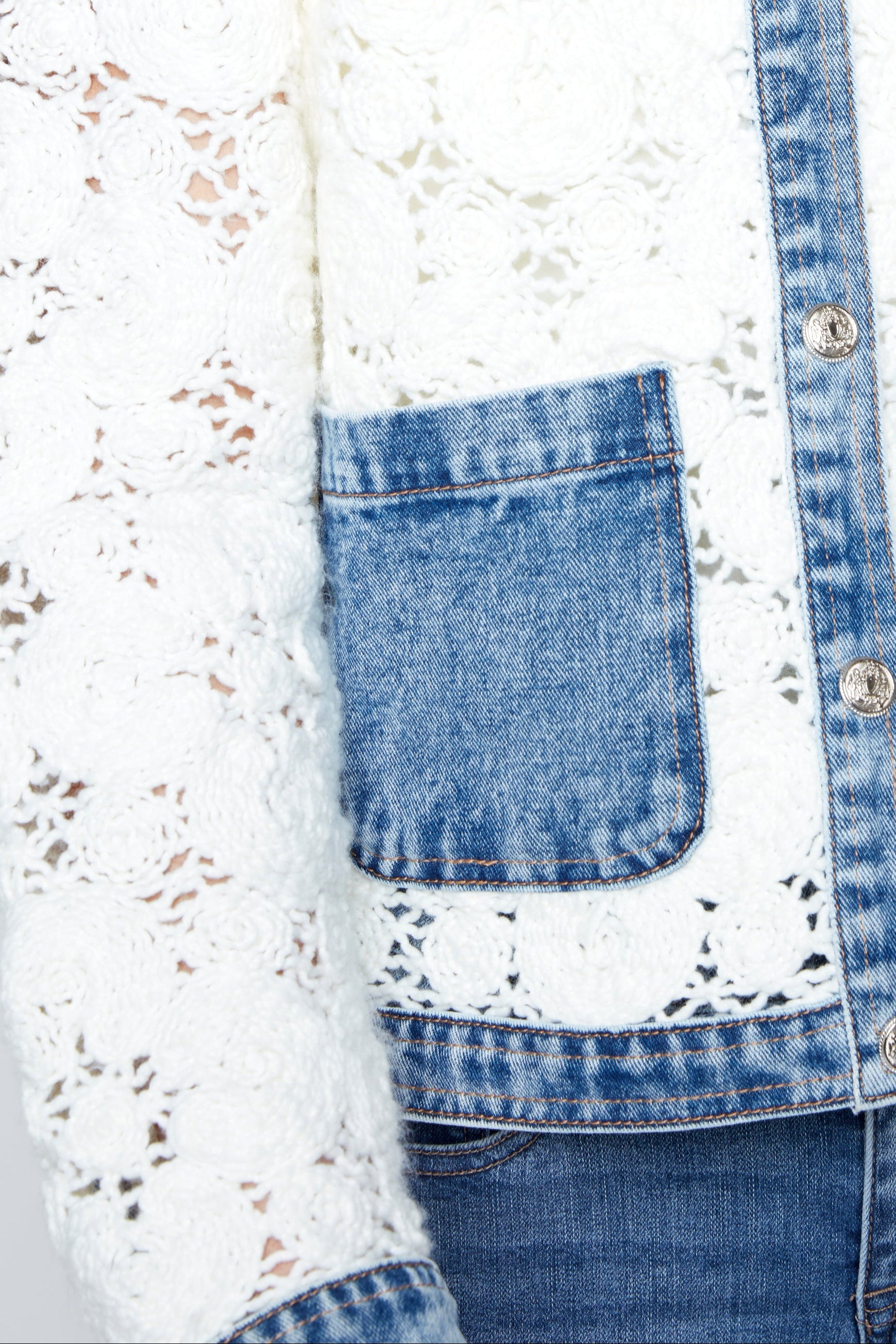 Flower crochet jacket with denim detail