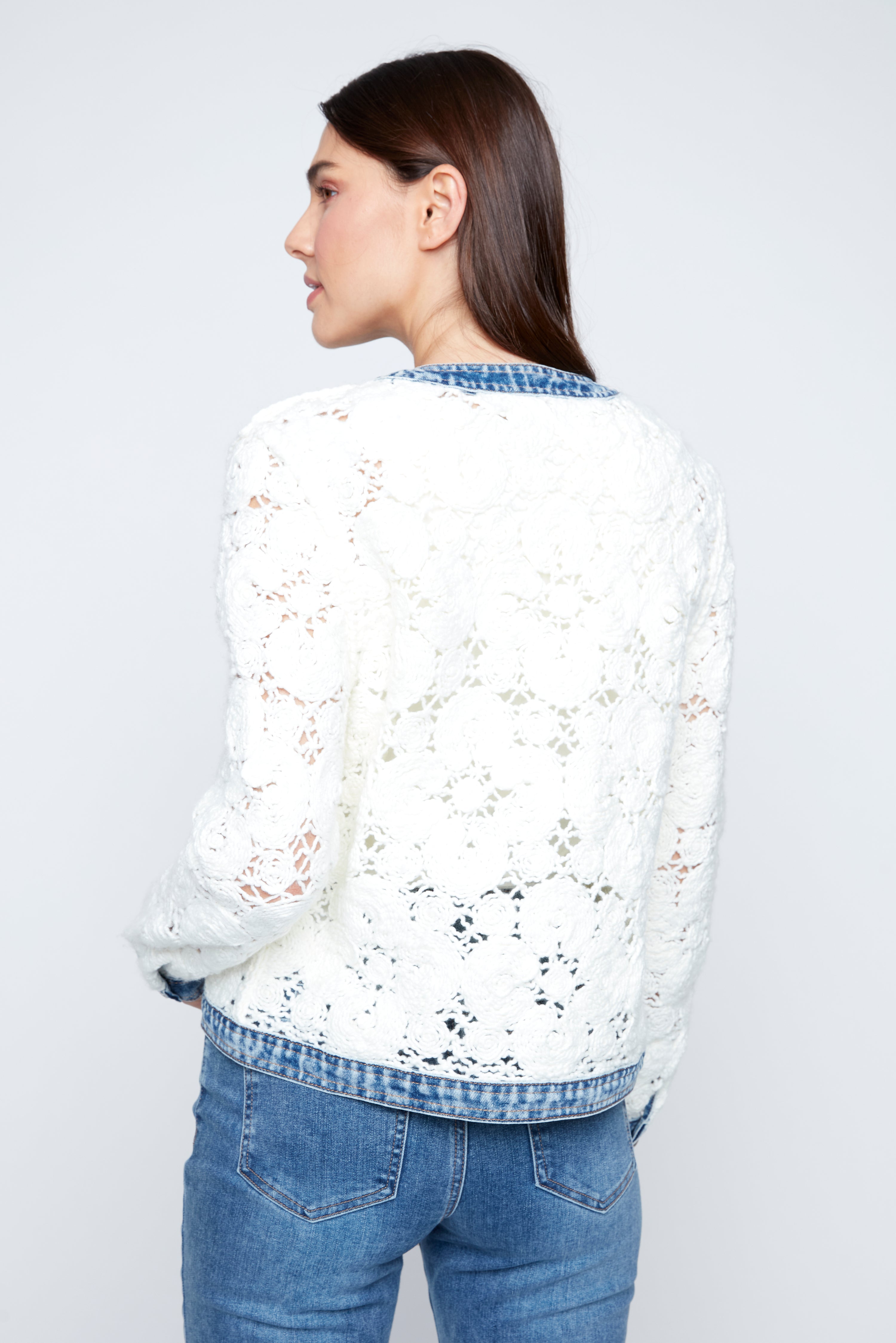 Flower crochet jacket with denim detail