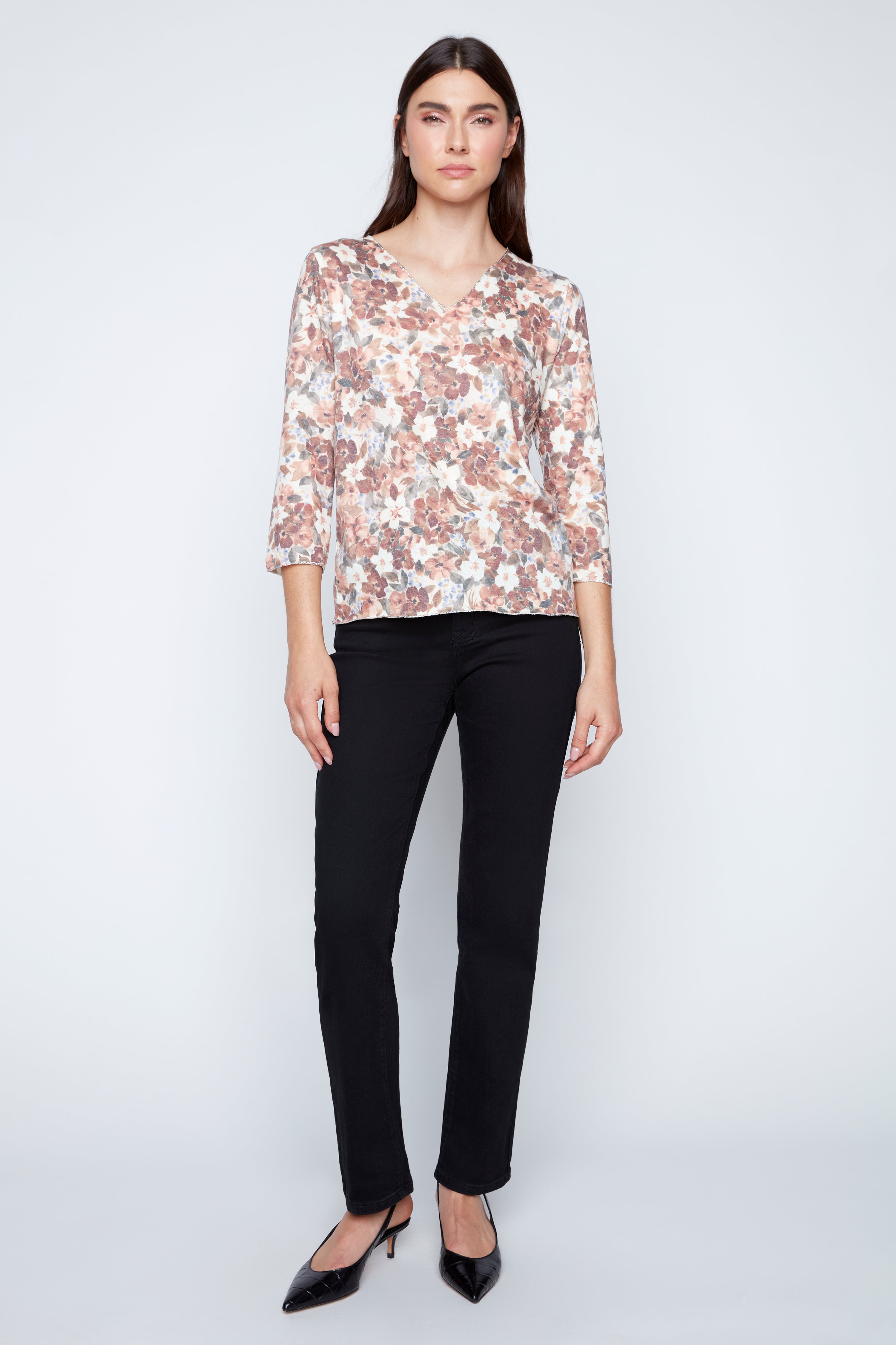 Flower print V-neck top